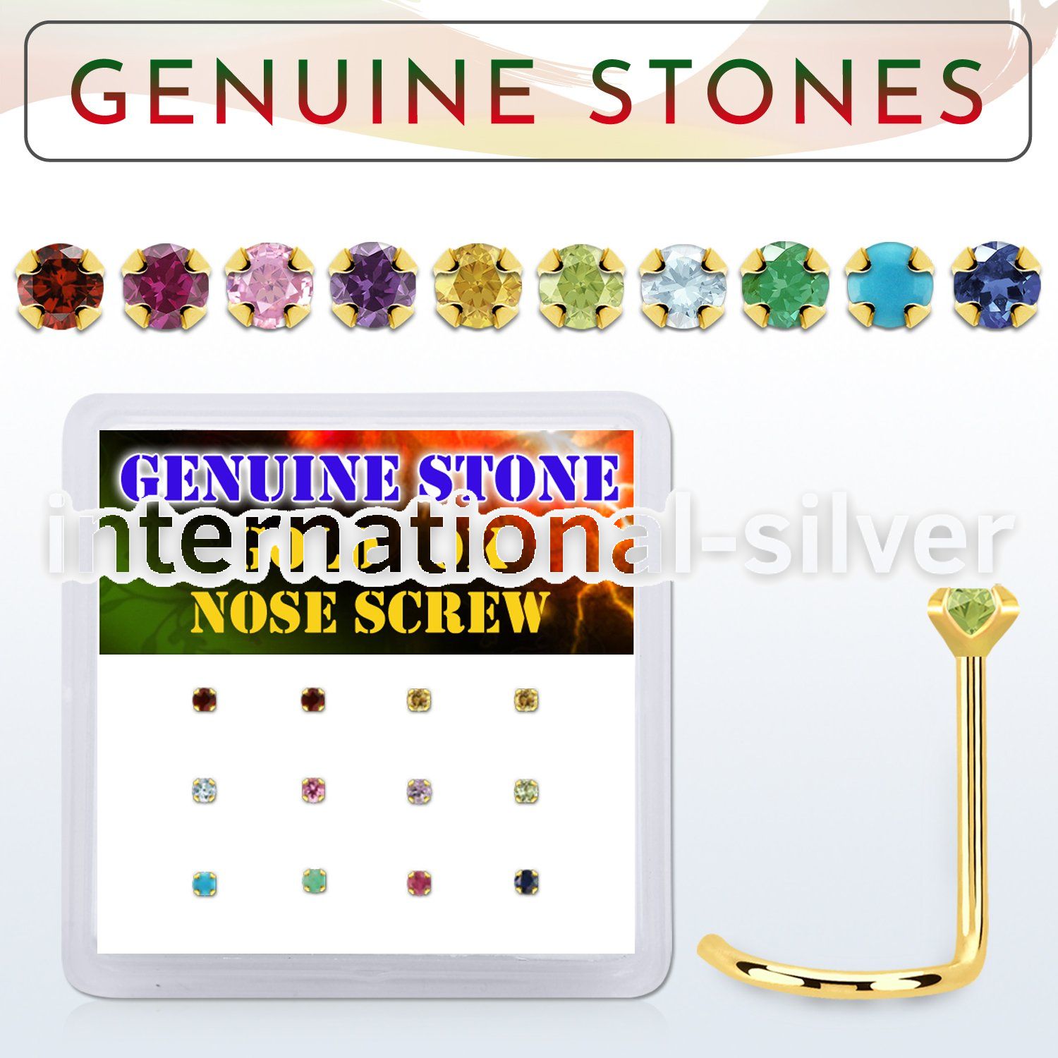 dgisc8 box w 10kt gold nose screws w 2mm genuine gemstones