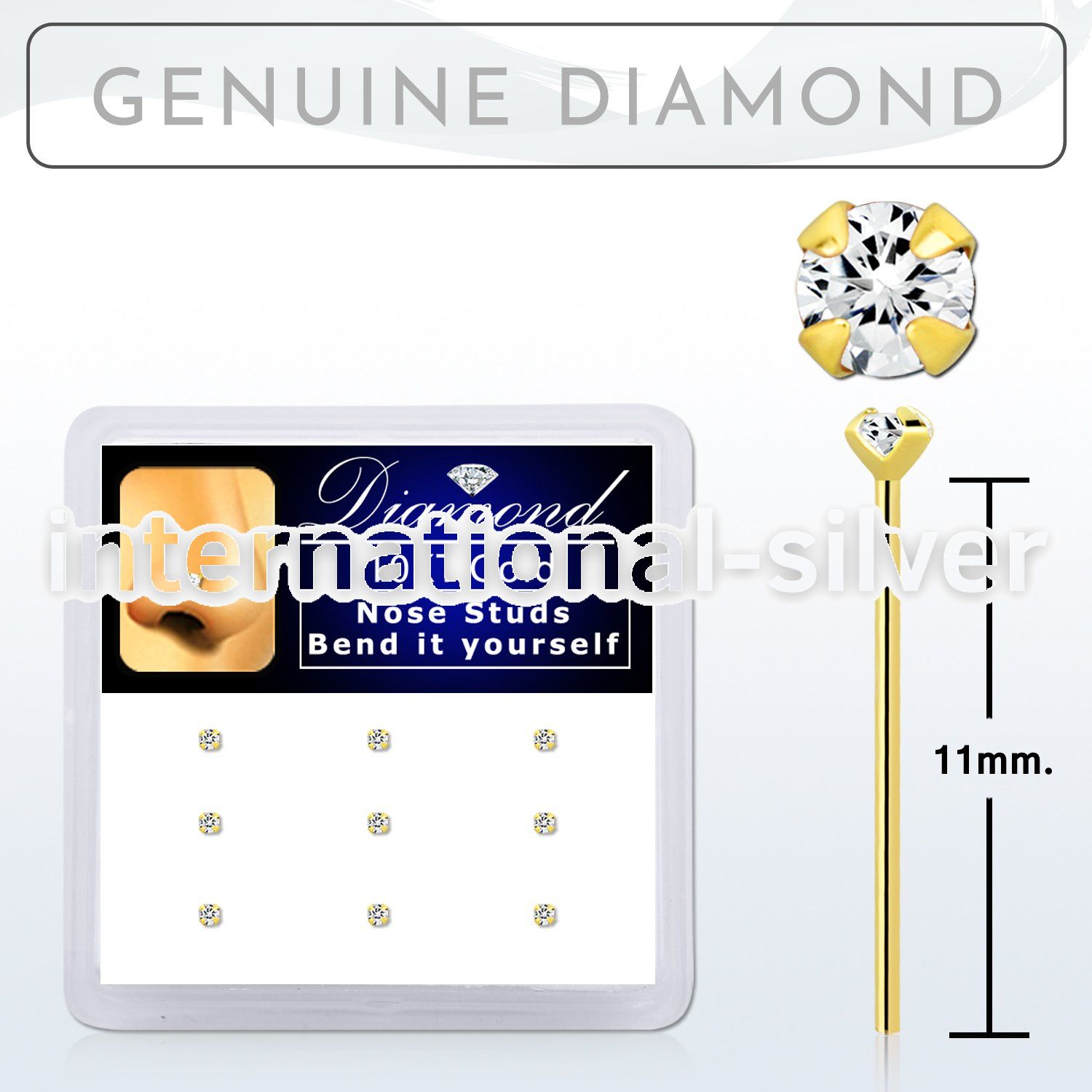 dgiys15 box w 10kt gold bend it nose stud w genuine diamond