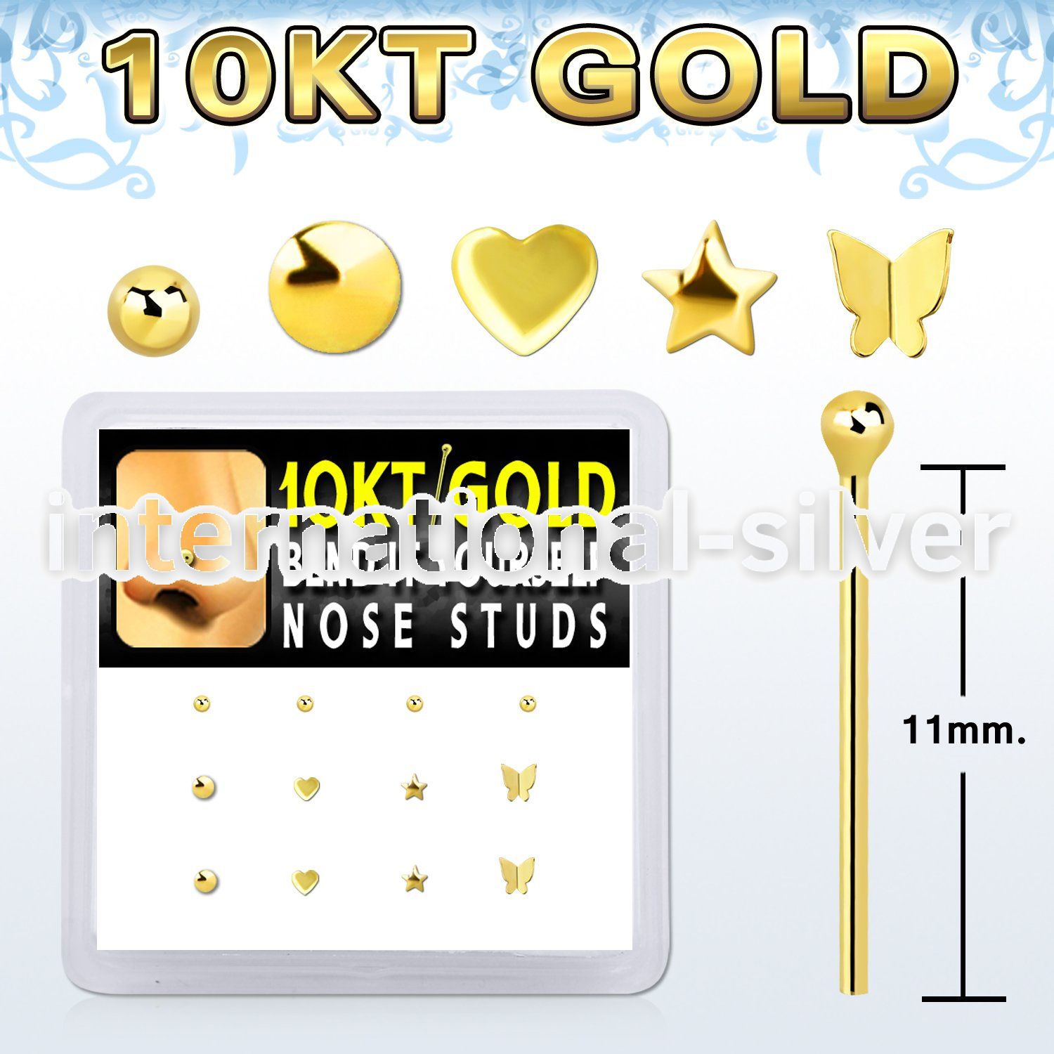 dgiys16 box w 10kt gold bend it nose screws w special shape cz