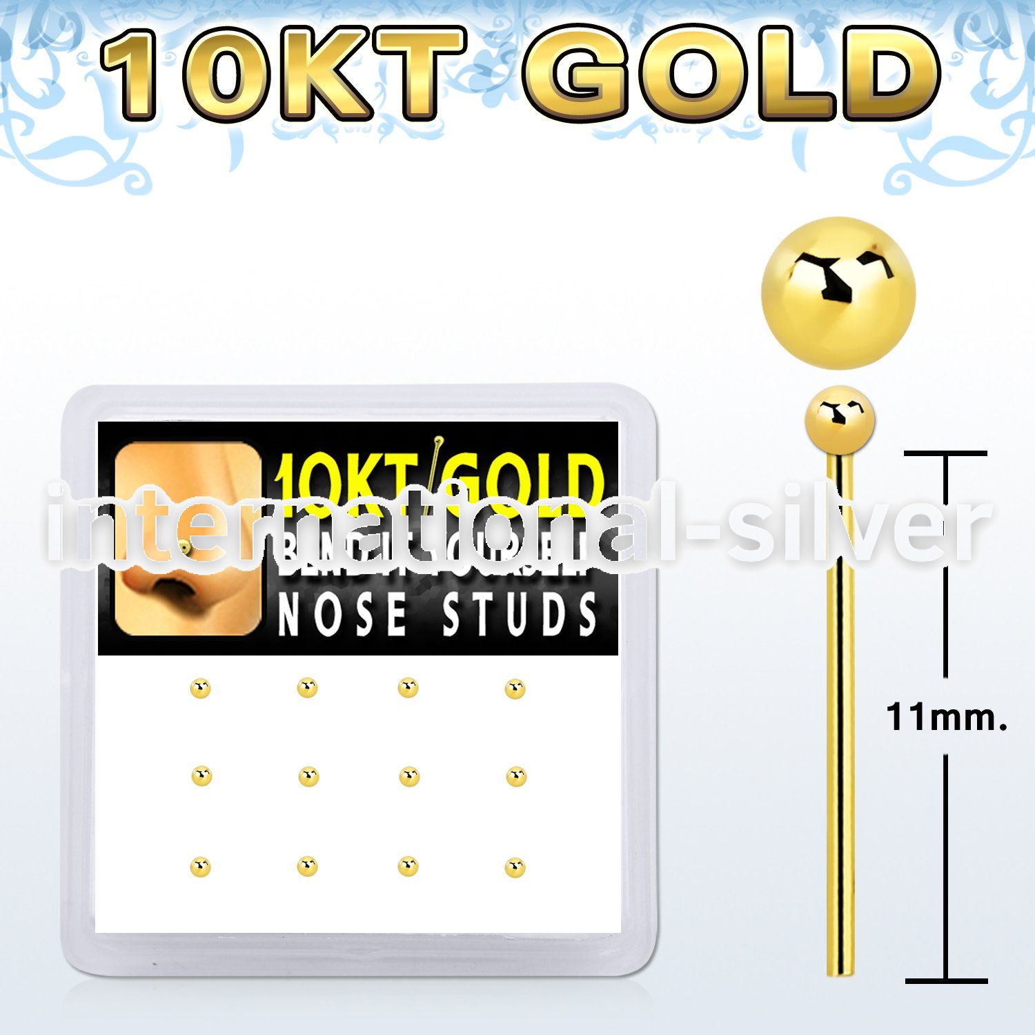 dgiys5 box w 12 10kt gold bend it nose studs w 1.5mm ball tops