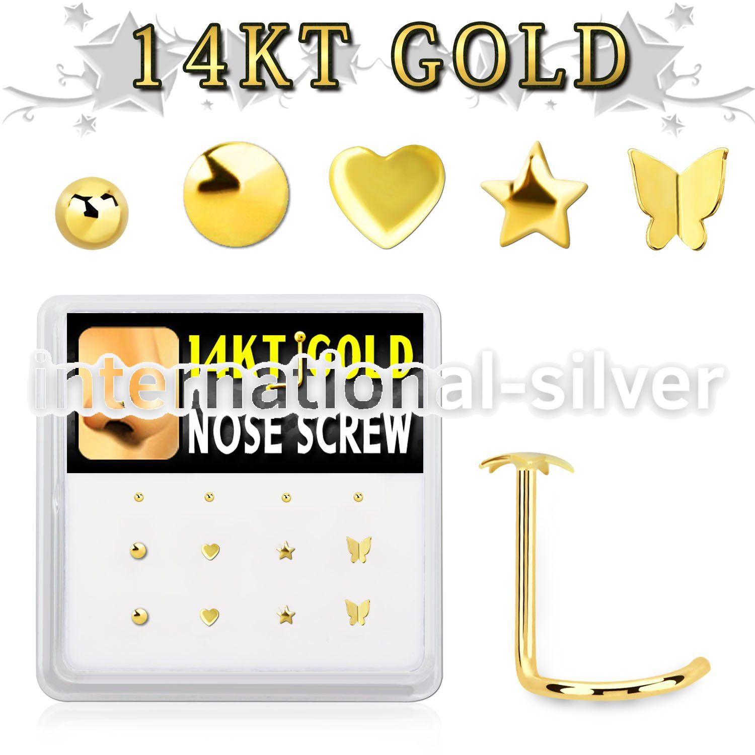 dgsc16 box w 14kt gold nose screw w 3mm cz stones in mix shape