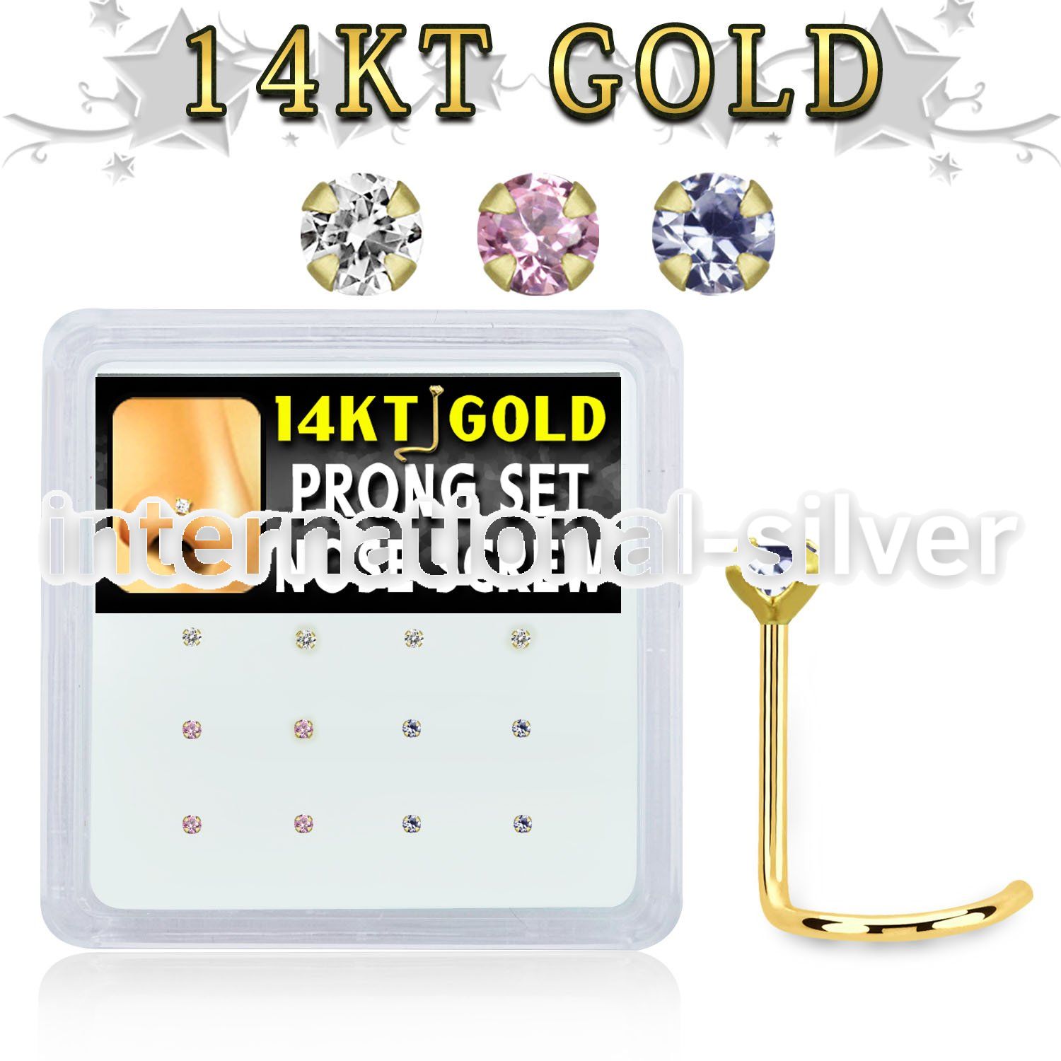 dgsc7 box w 14kt gold nose screw w mixed 1.5mm prong set czs