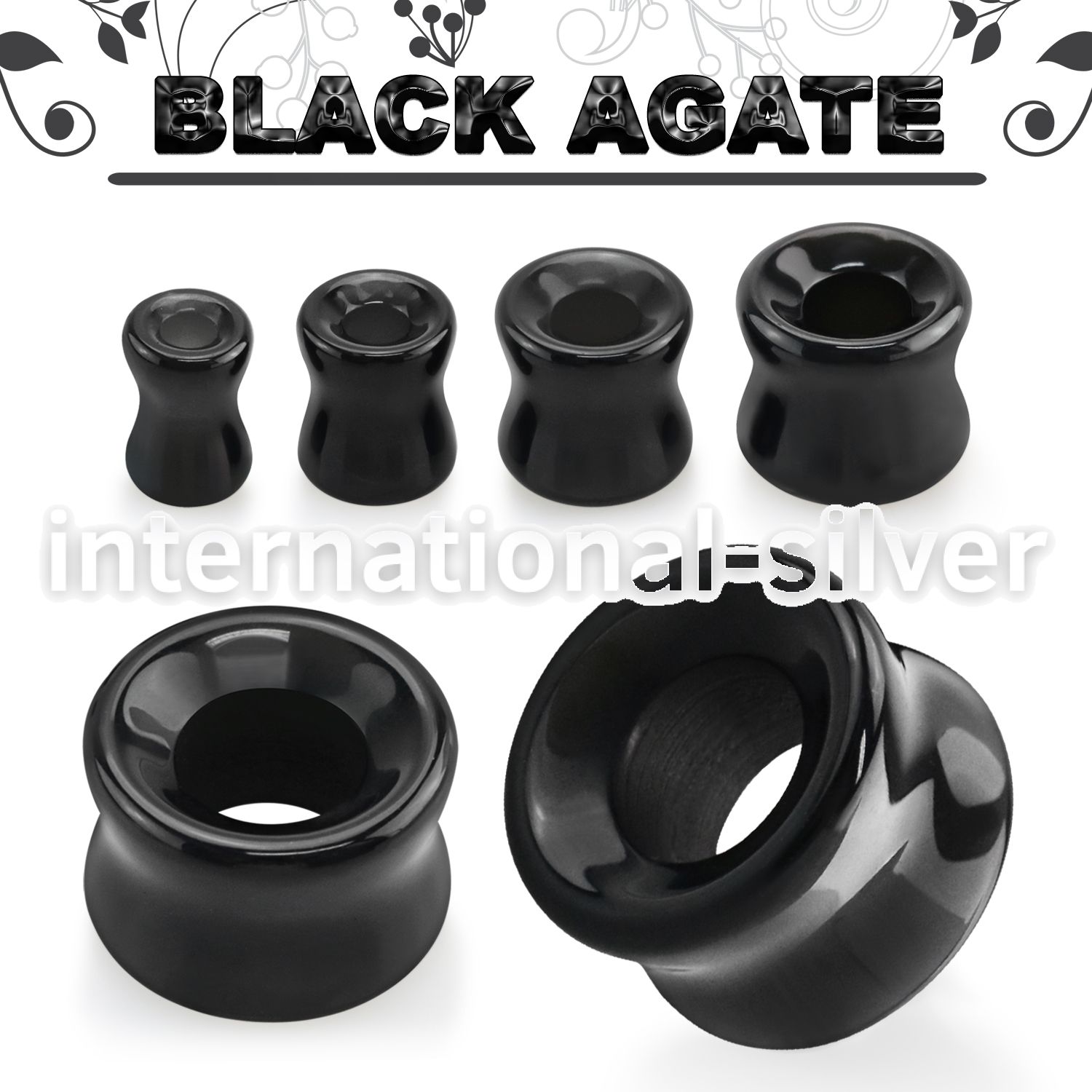 dgsii black agate stone double flare tunnel
