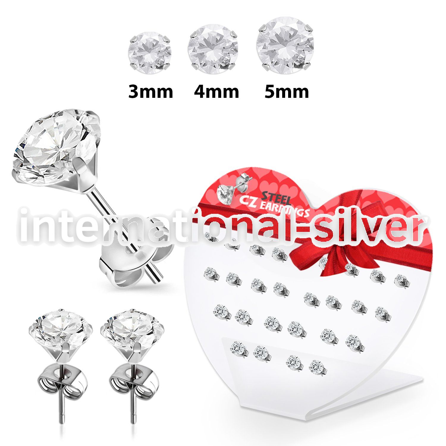 dheszr1 steel ear studs prong setting 3mm 5mm cz 13