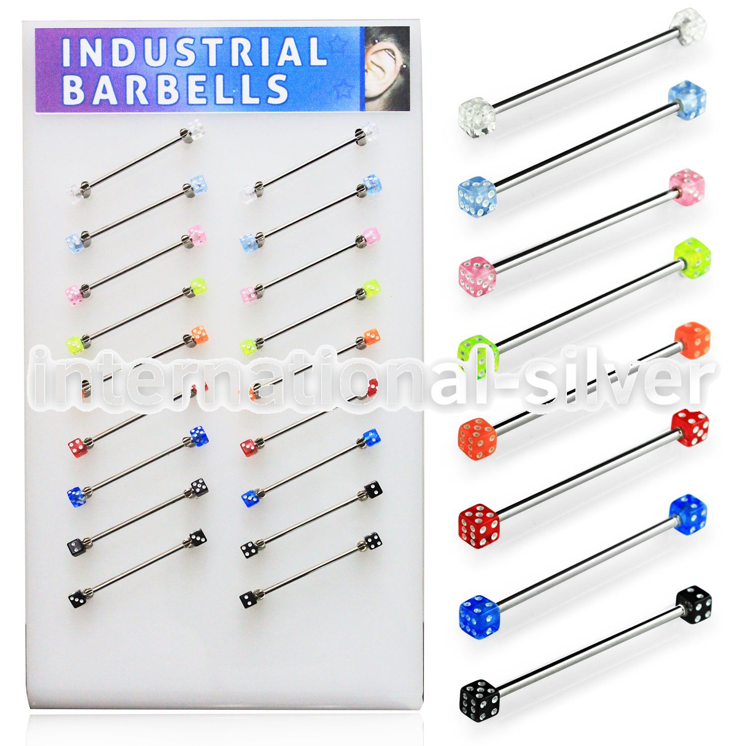 dind13 straight barbells surgical steel 316l with acrylic parts 