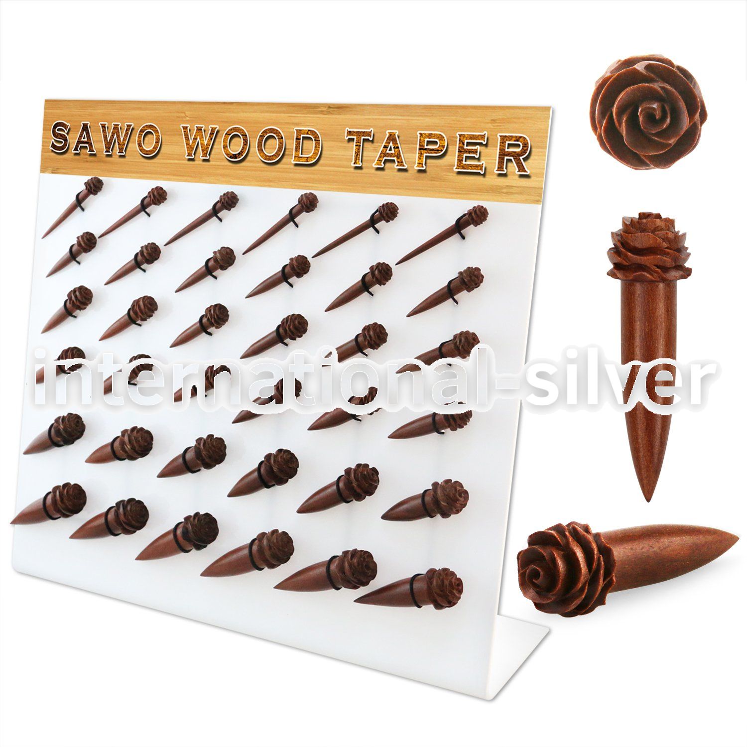 dmxp22 sawo wood tapers with rose shaped top 36pcs