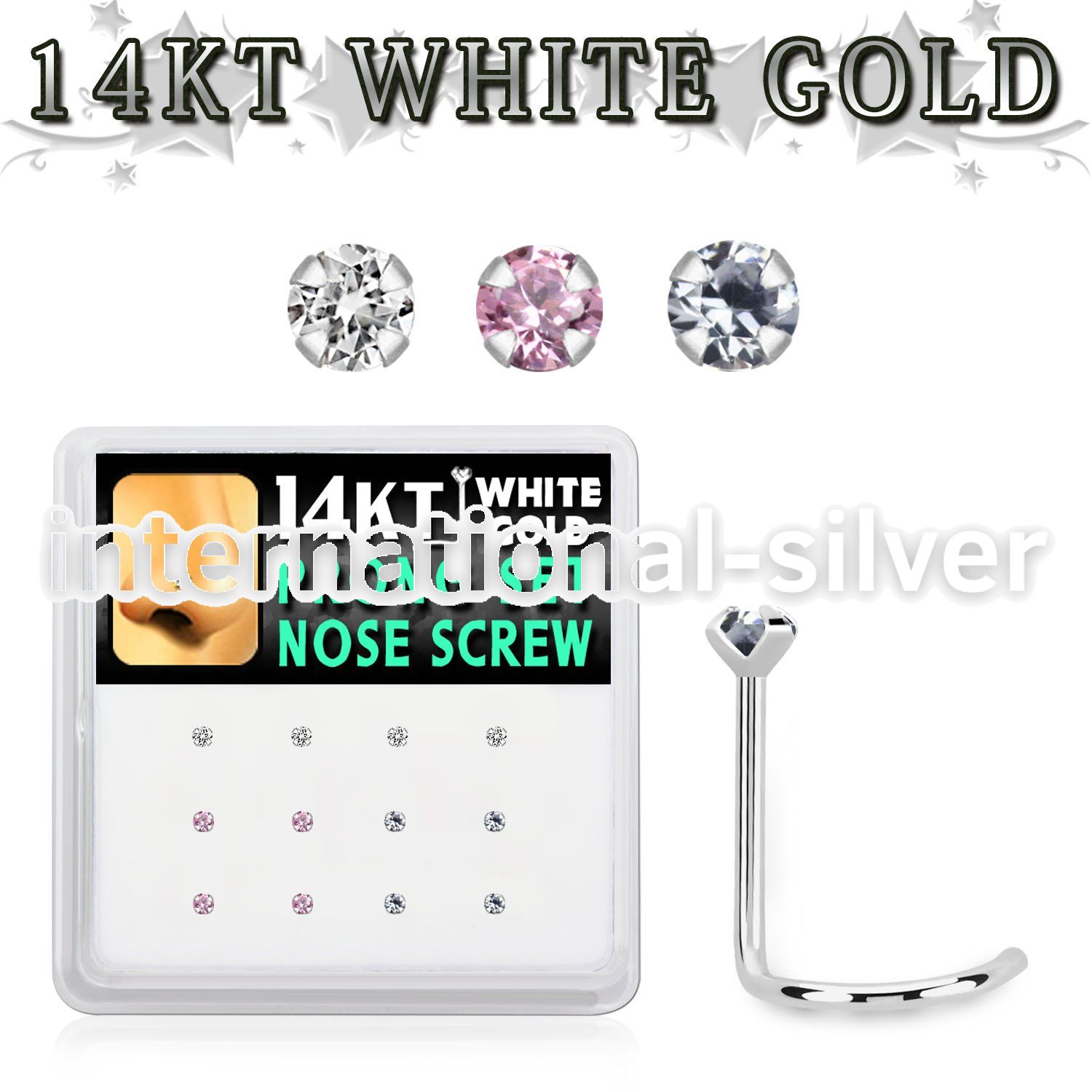 dwsc8 box w 14kt white gold nose screw w prong set 1.5 mm czs