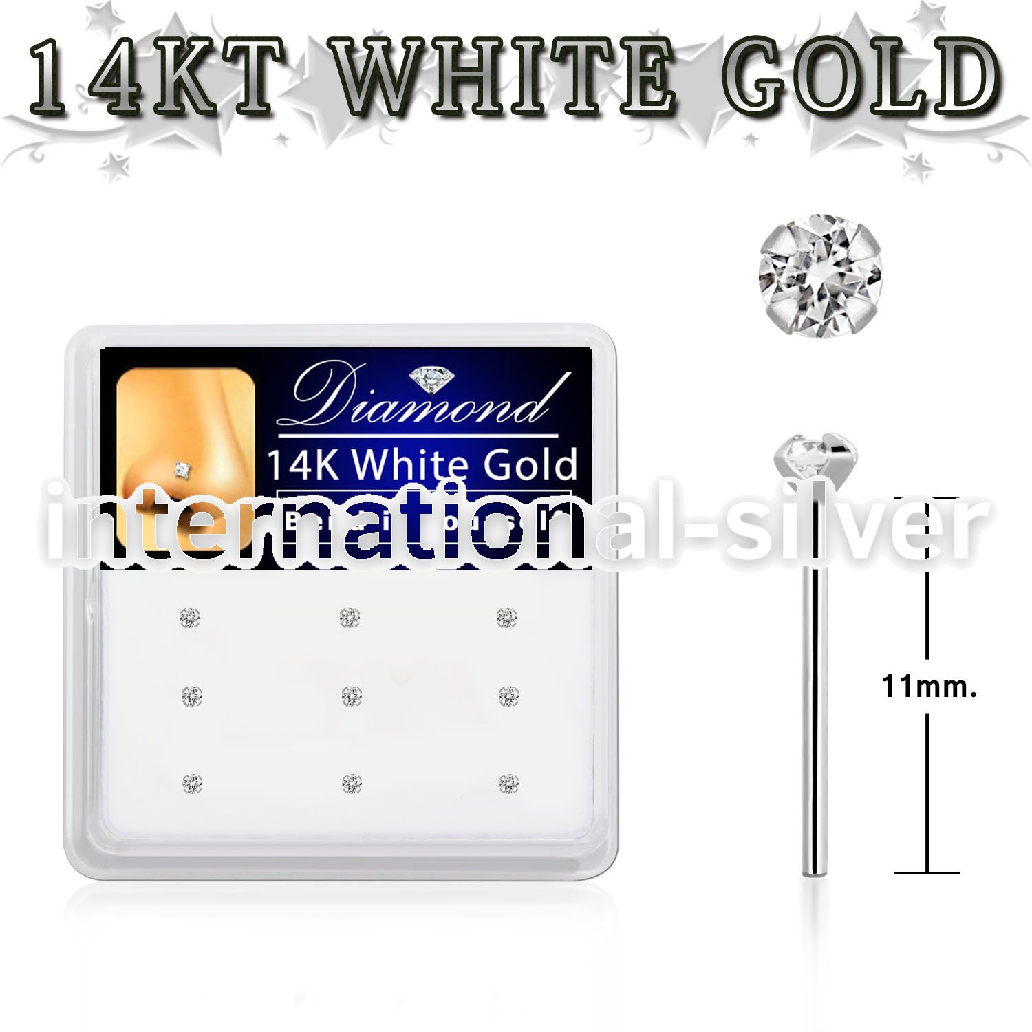 dwys15 box w 14kt white gold bend it nose stud w 1.5mm diamond