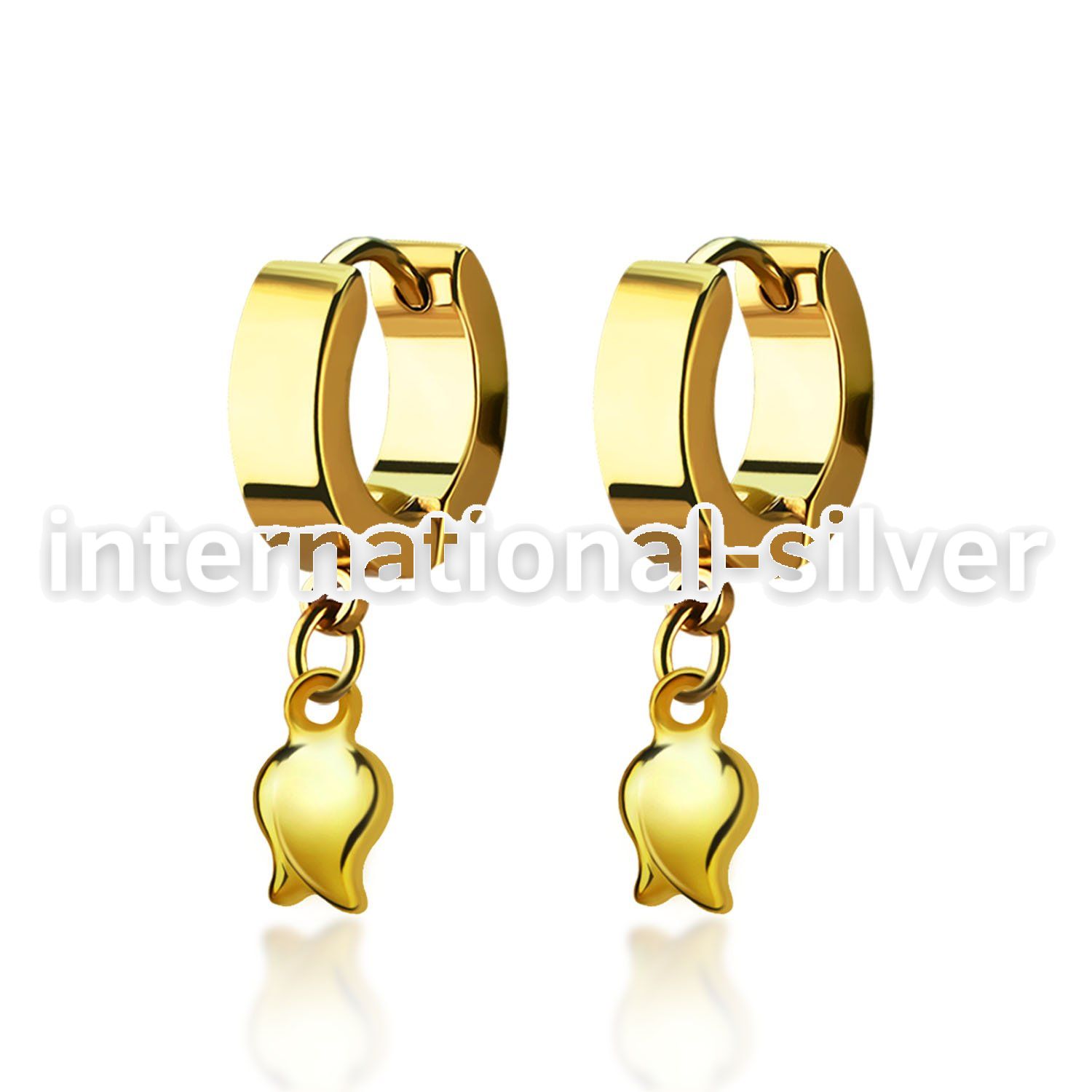 erg767 gold stainless steel huggies earrings w dangling tulip 
