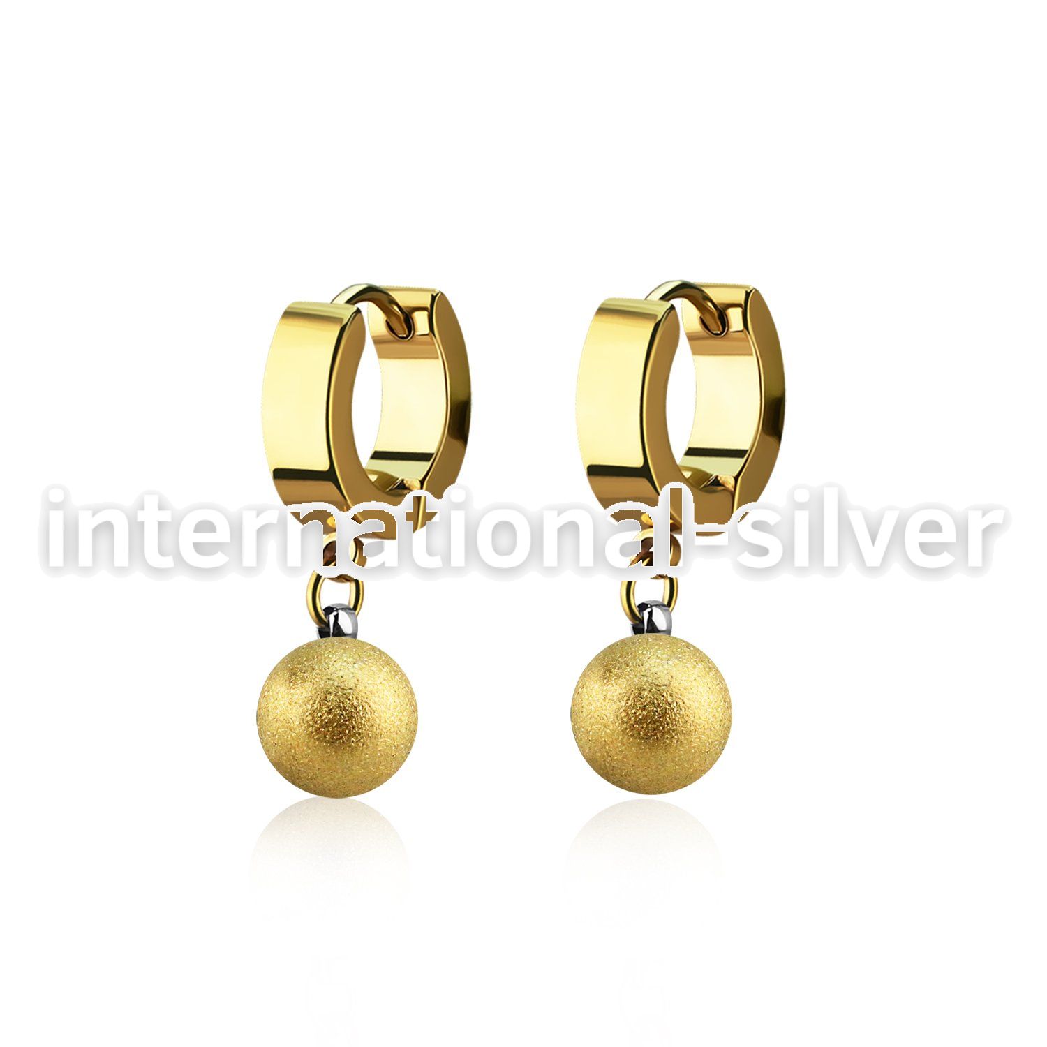 ergfot8 gold steel huggies earrings w 8mm ball w frosted effect