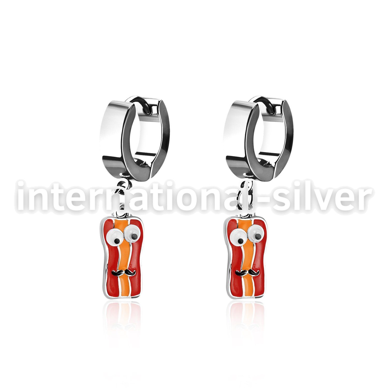erh645b steel huggies earrings w a bacon dangling
