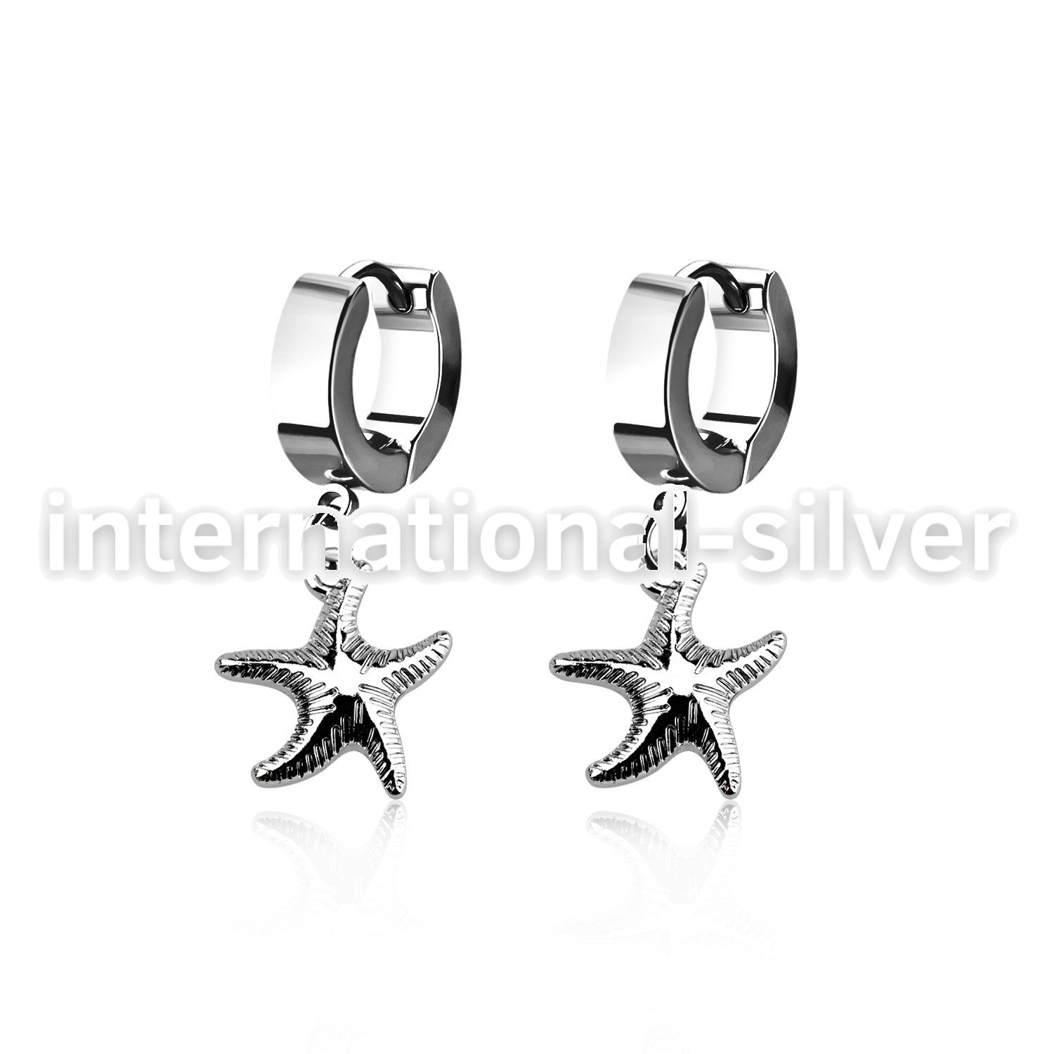 erh727 steel huggies earrings w dangling plain starfish