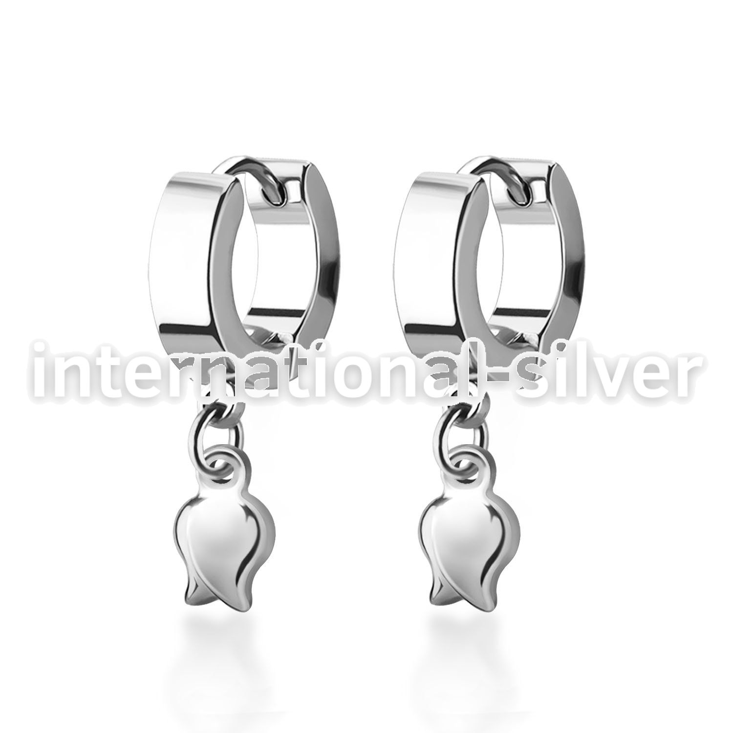 erh767 stainless steel huggies earrings w a dangling tulip 