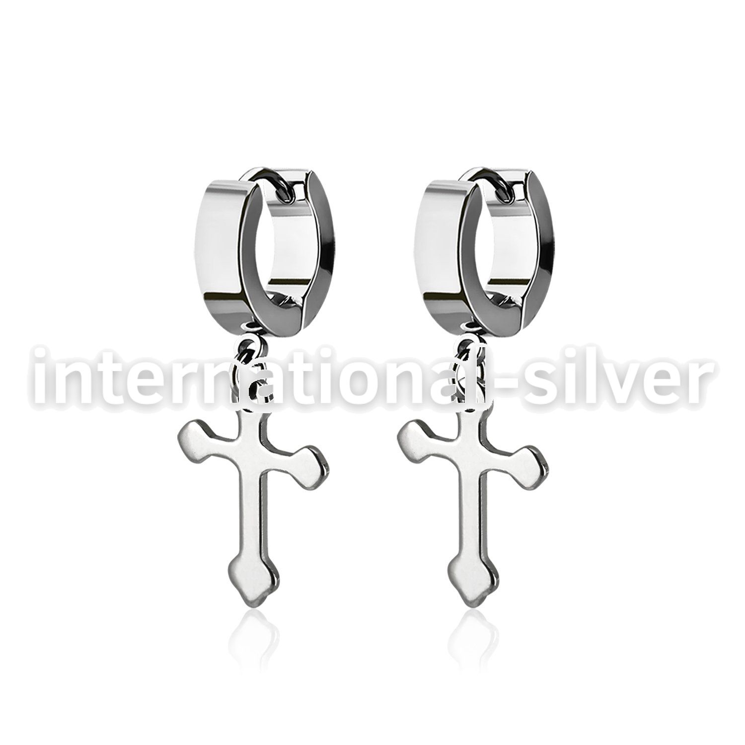 erhcros steel huggies earrings w dangling small cross