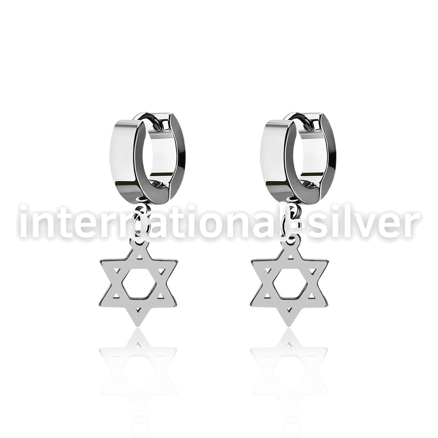 erhsdsr steel huggies earrings w dangling david star