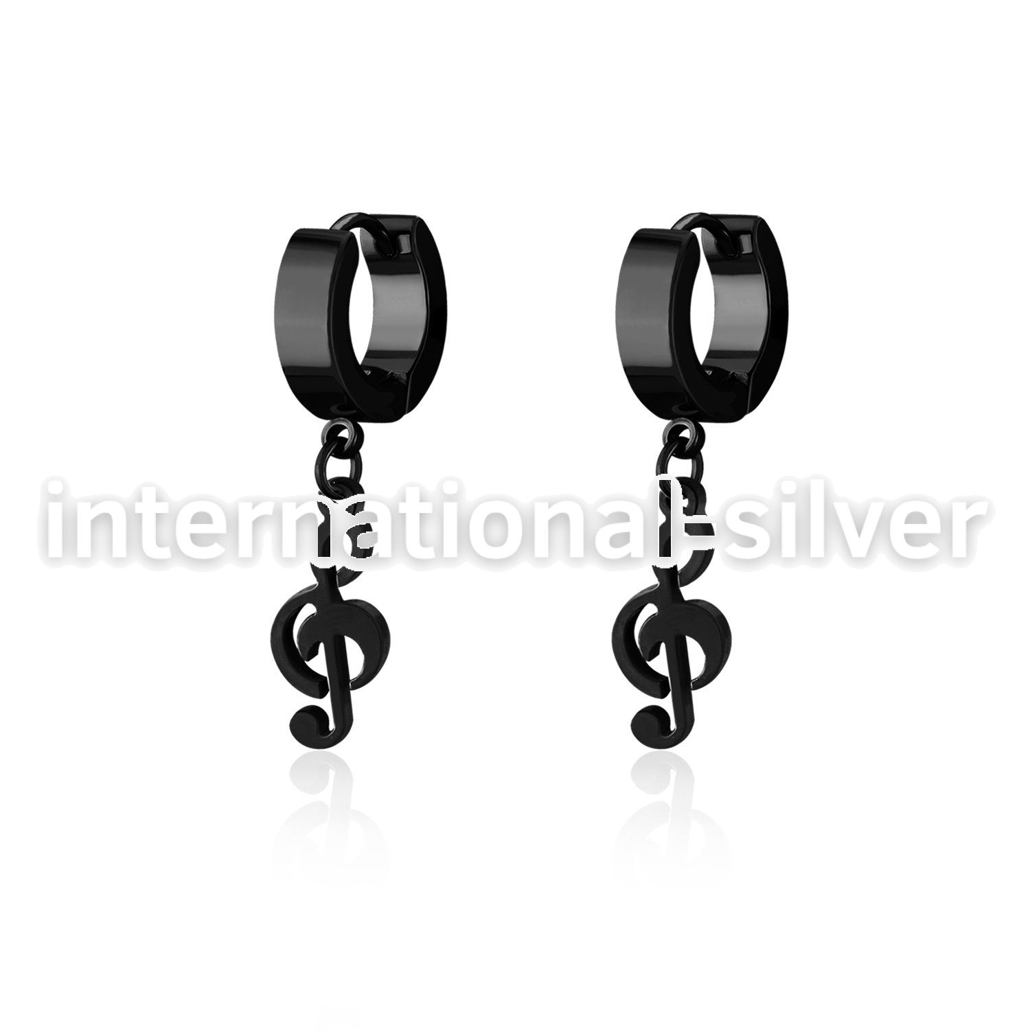 erk709 black steel huggies earrings dangling black musical note