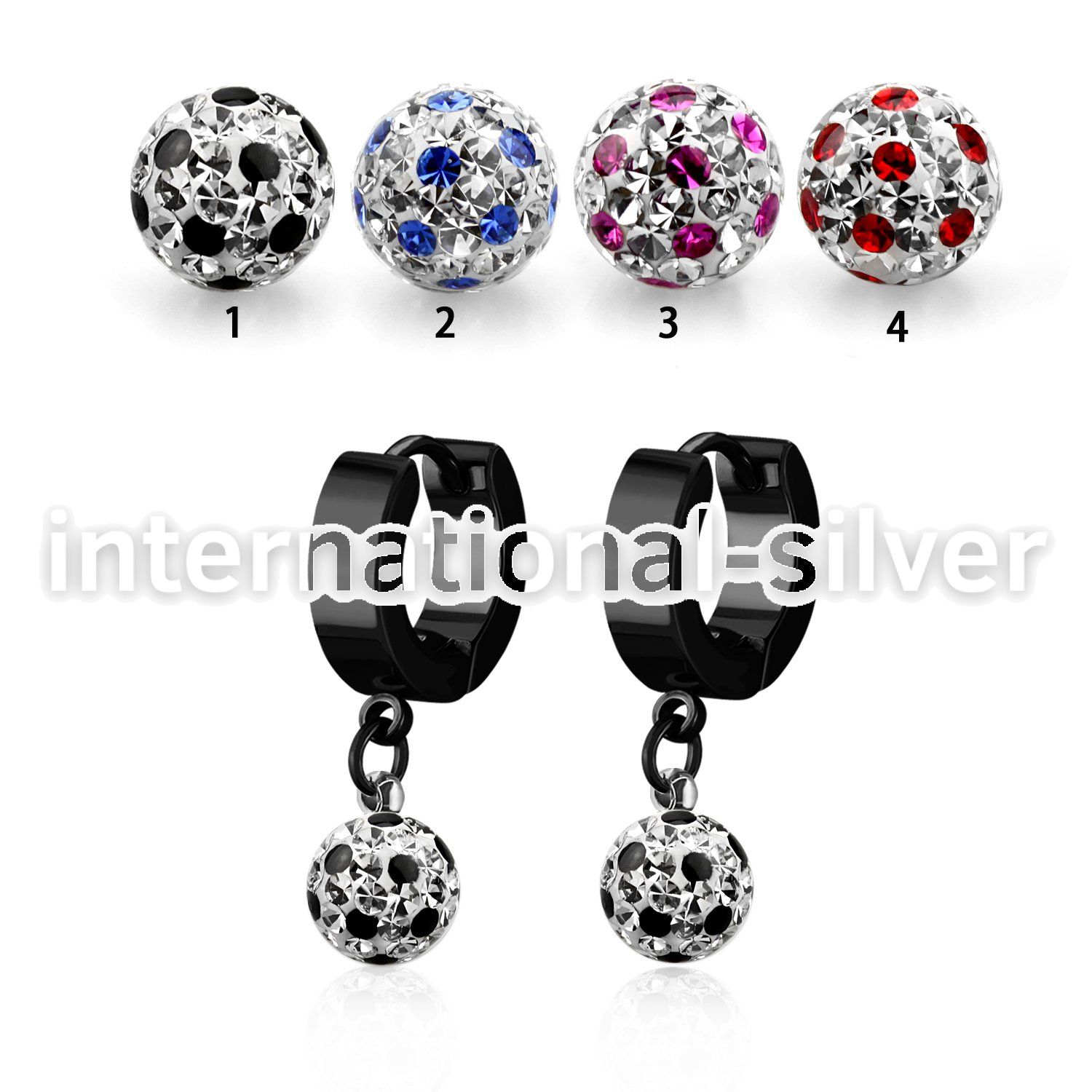 erkfra8 black steel huggies dangling dotted multi crystal ball