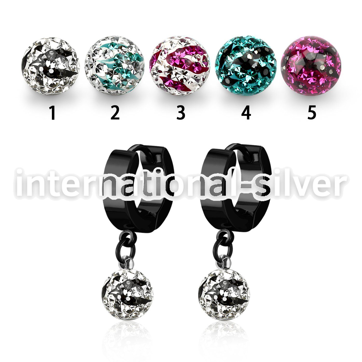 erkfrc8 black steel huggies dangling zebra multi crystal ball