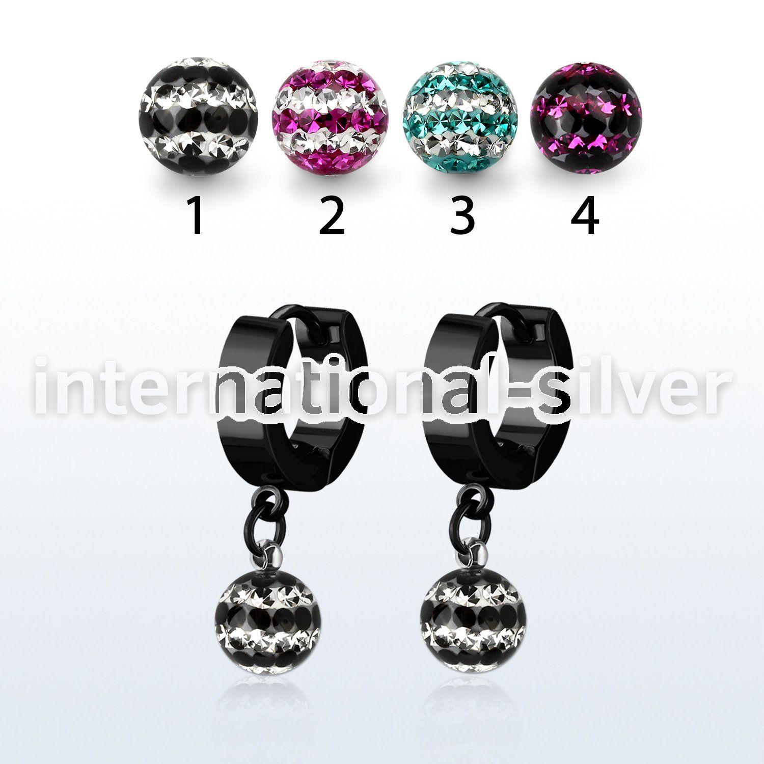 erkfrd8 black steel huggies dangling 3 line multi crystal ball