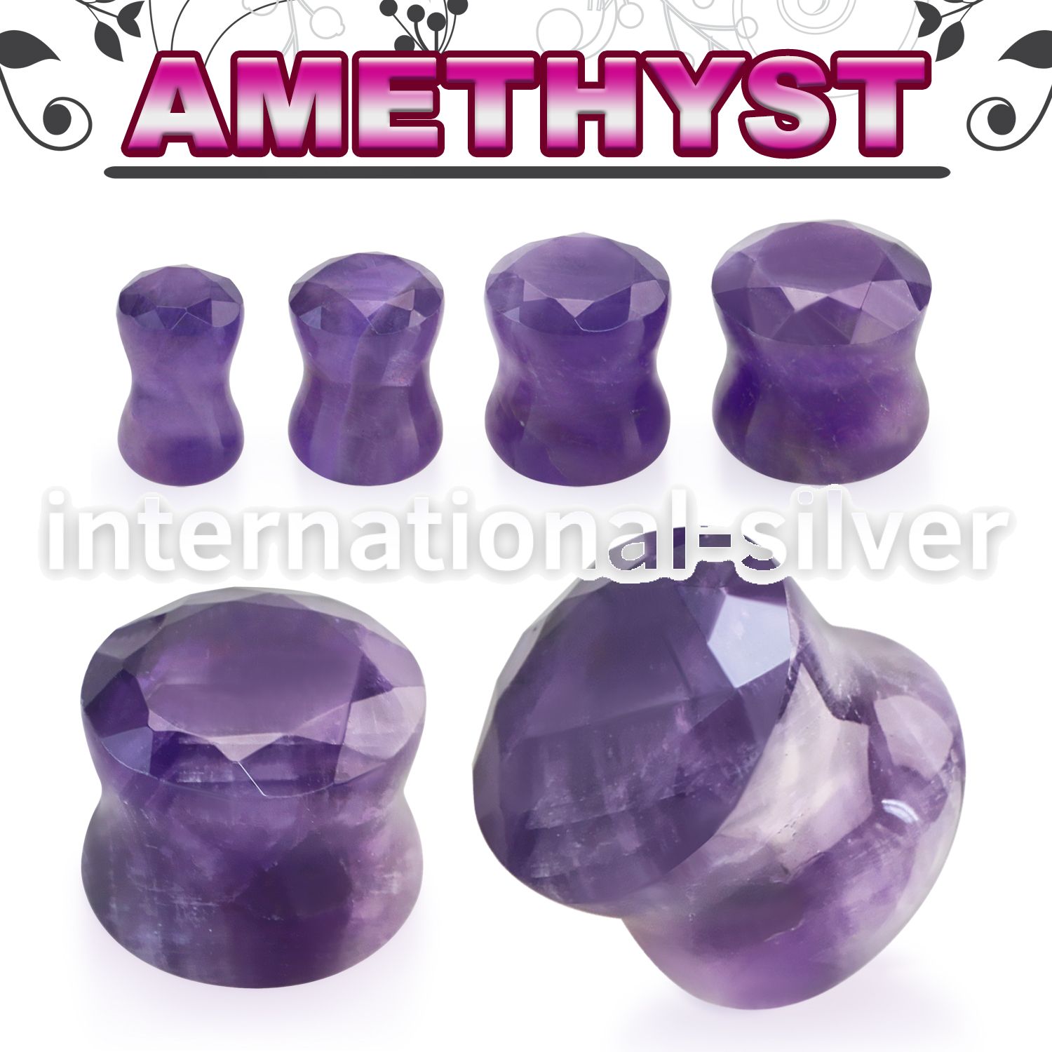 fgsc amethyst stone double flare ear plug faceted cut