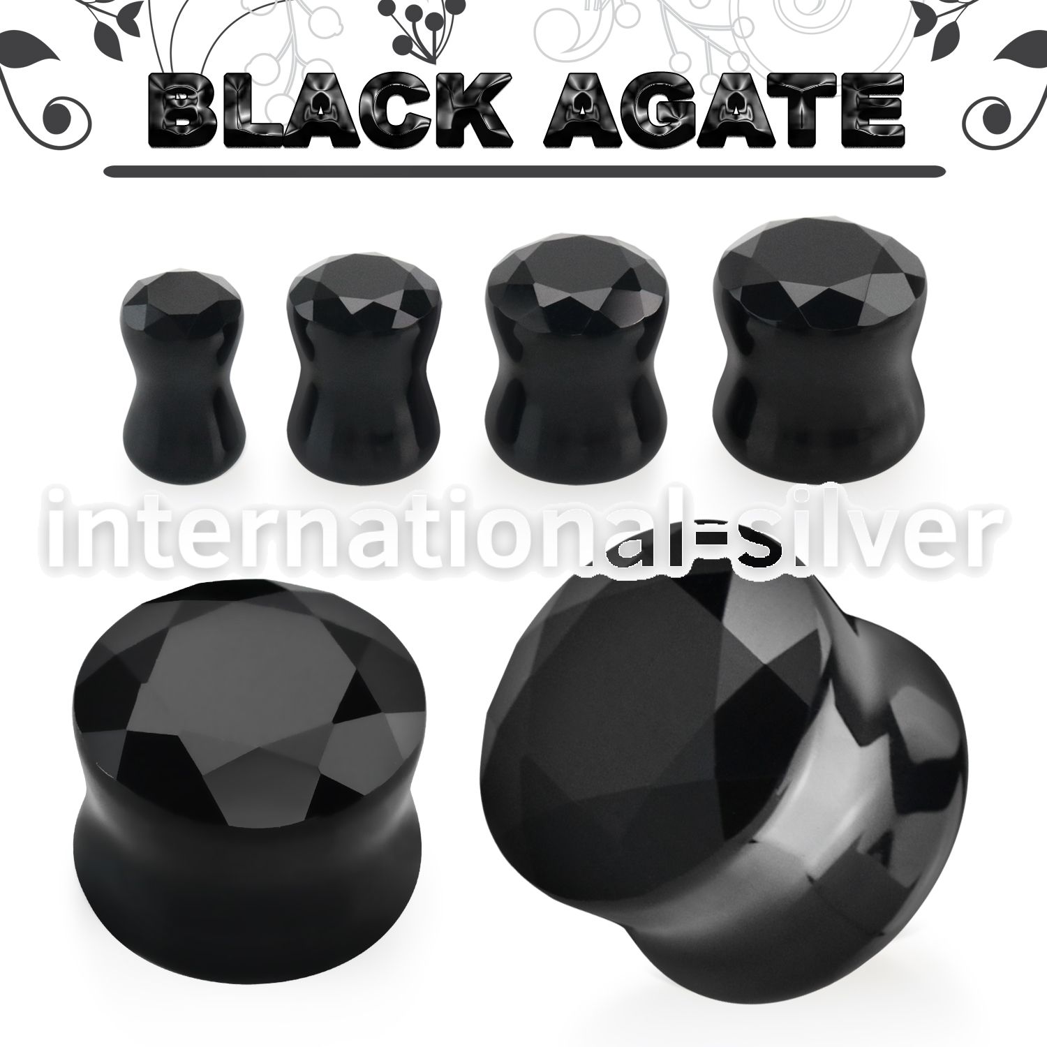 fgsd black agate stone double flare ear plug faceted cut