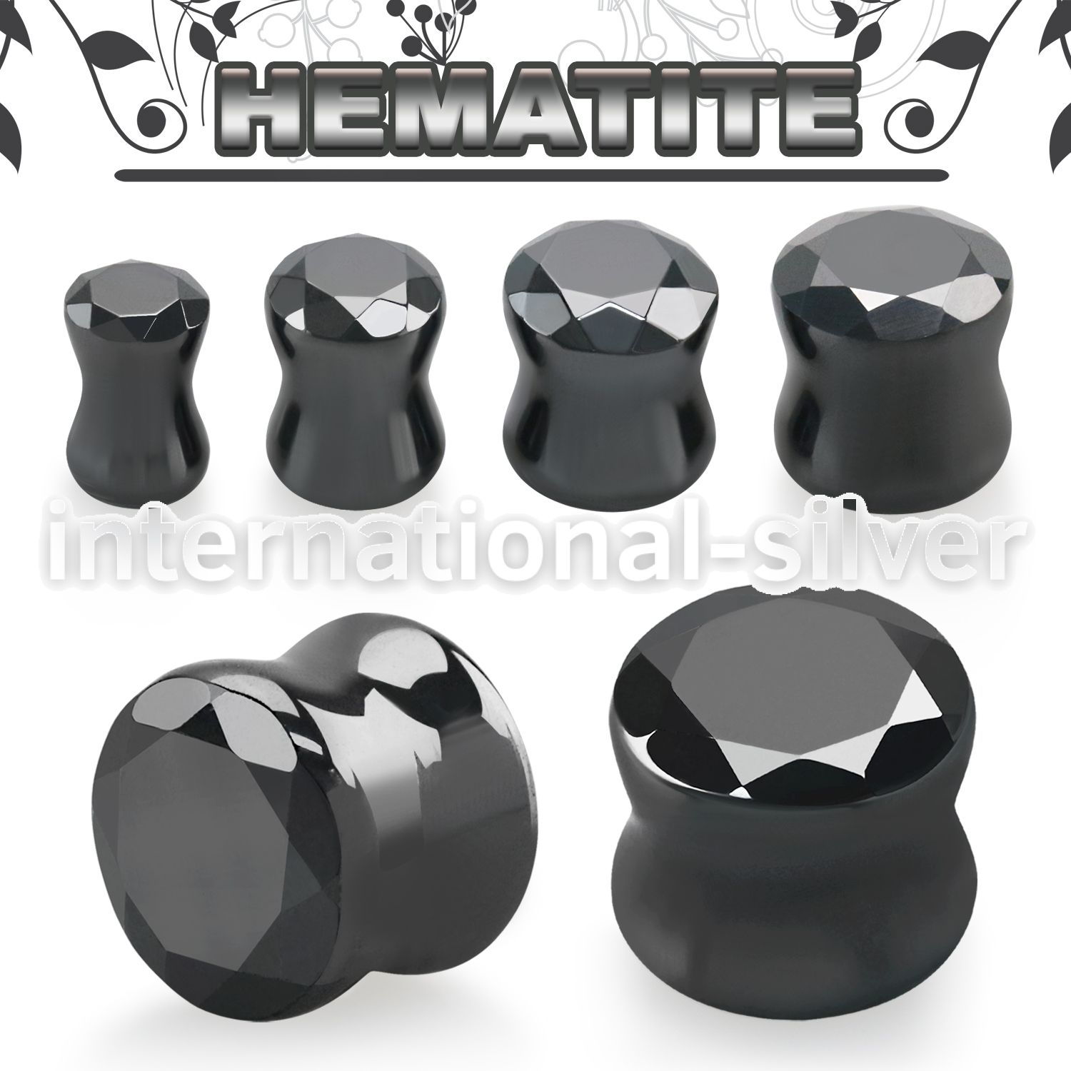 fgse hematite stone double flare ear plug faceted cut