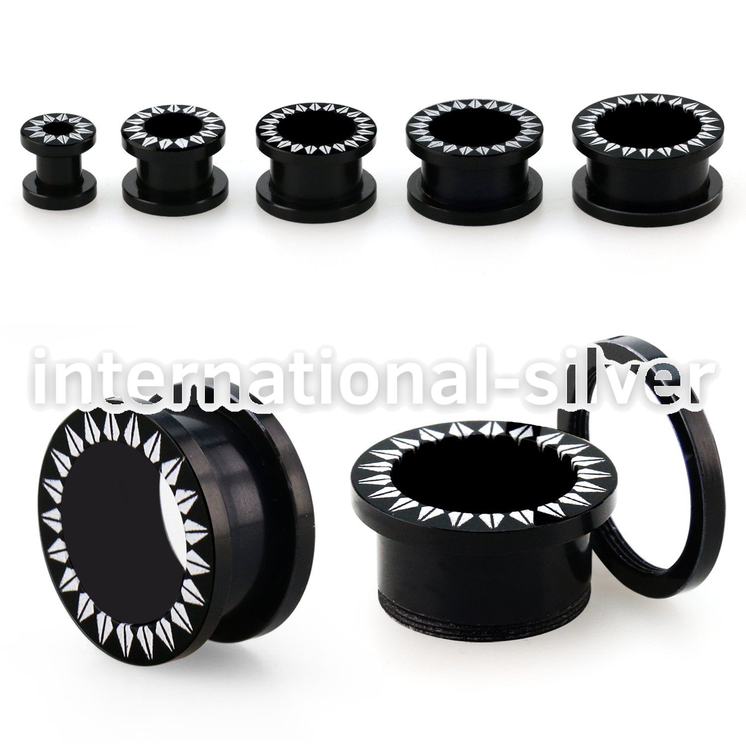fpac black acrylic flesh tunnel plug w flower pattern