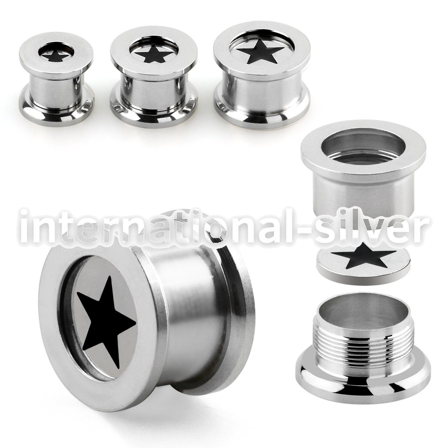fpsr 316l steel screw fit flesh tunnel w laser cut star