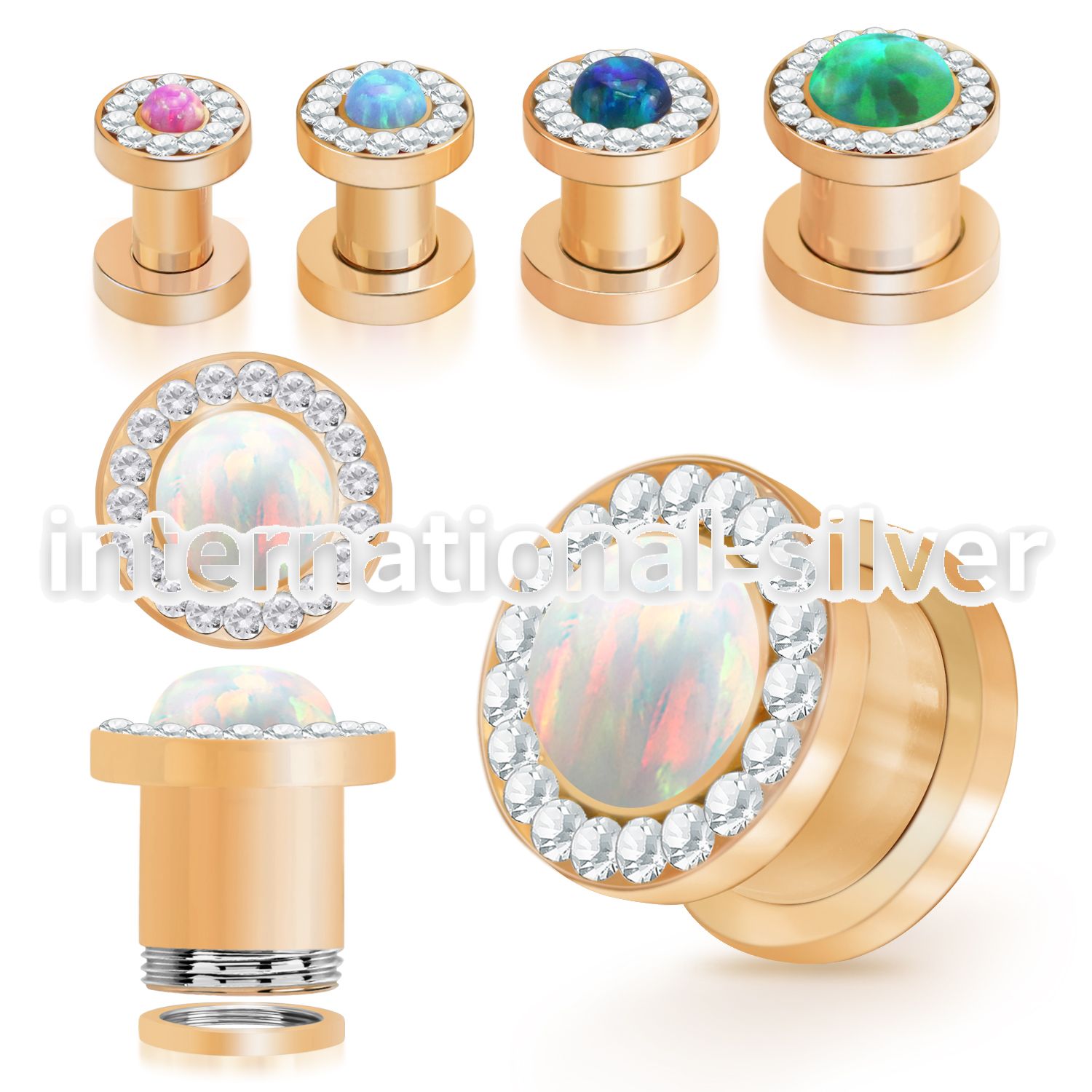 fttscpco rose gold pvd screw fit steel tunnel synthetic opal