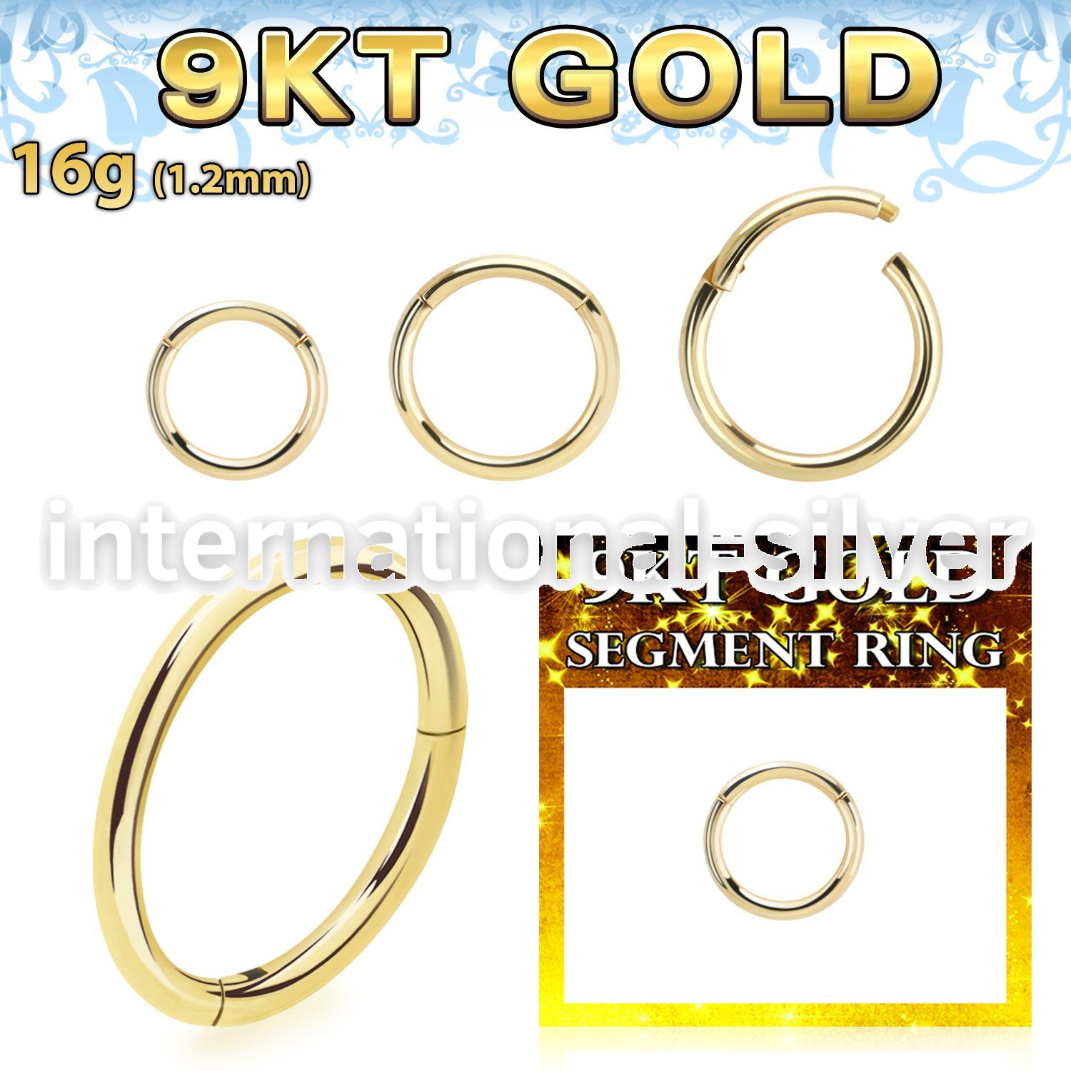 g9segh16 9 karat yellow gold 16g hinged segment hoop