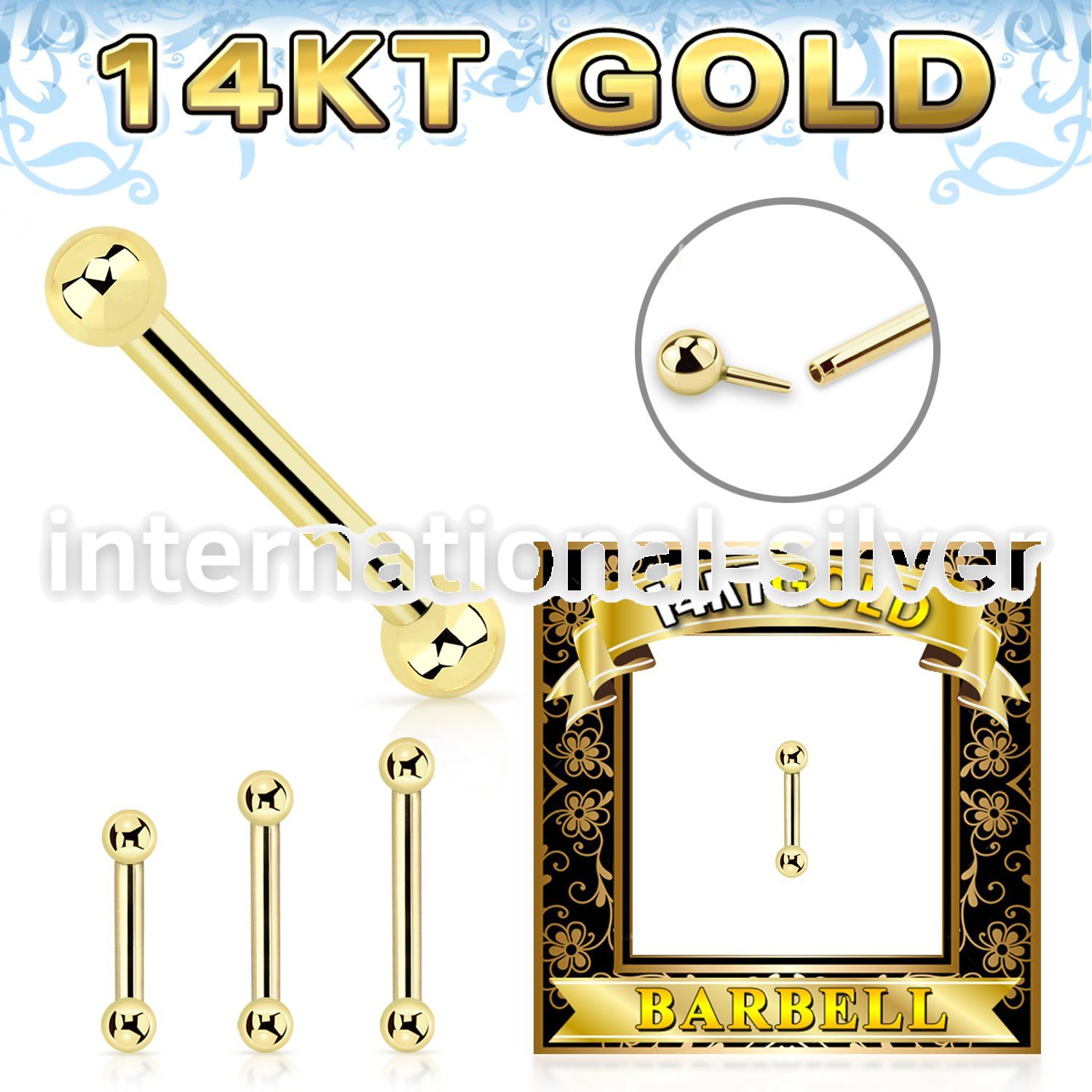 gbbb25 14 karat gold threadless push in barbell 16g balls