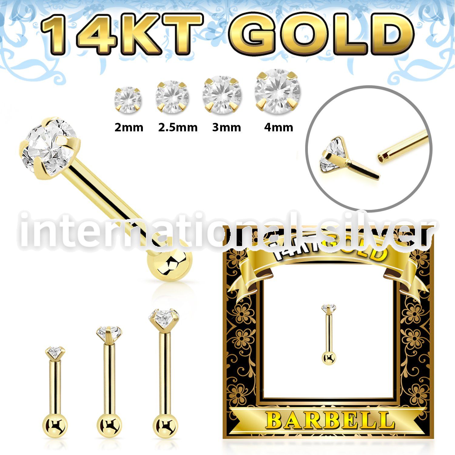 gbbbz 14 k gold threadless push in barbell 16g cz ball