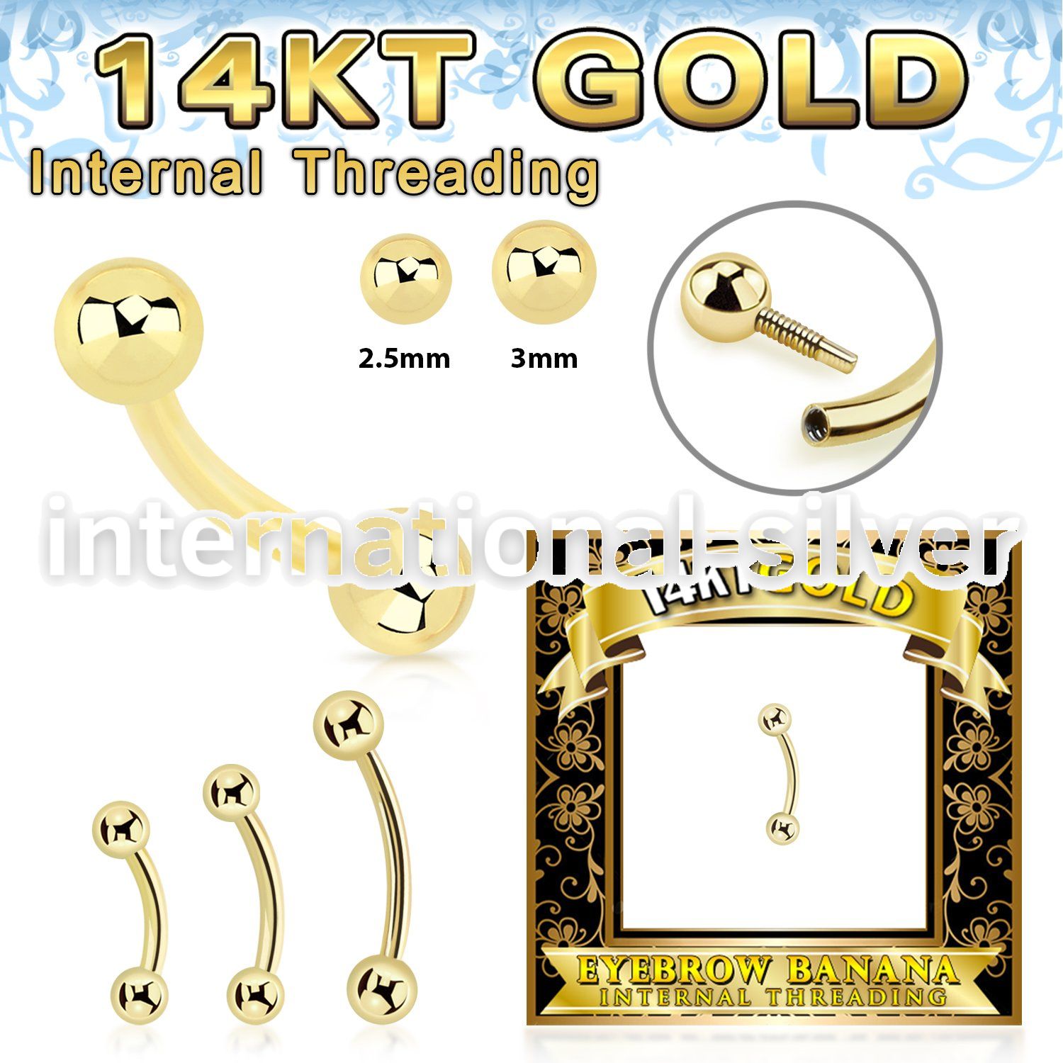 gbnbi 14 karat yellow gold curved barbell 16g internal