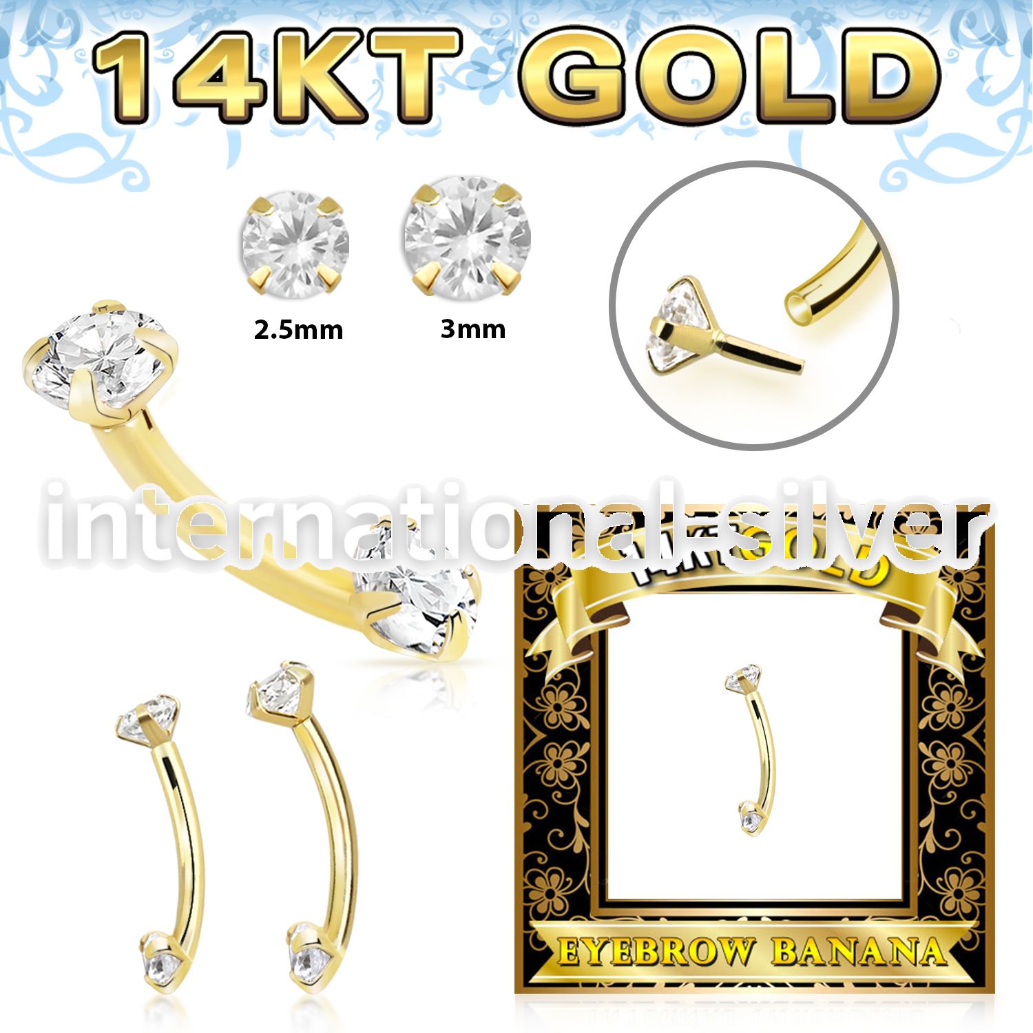 gbnfaz 14 k gold curved barbell 16g threadless push in top