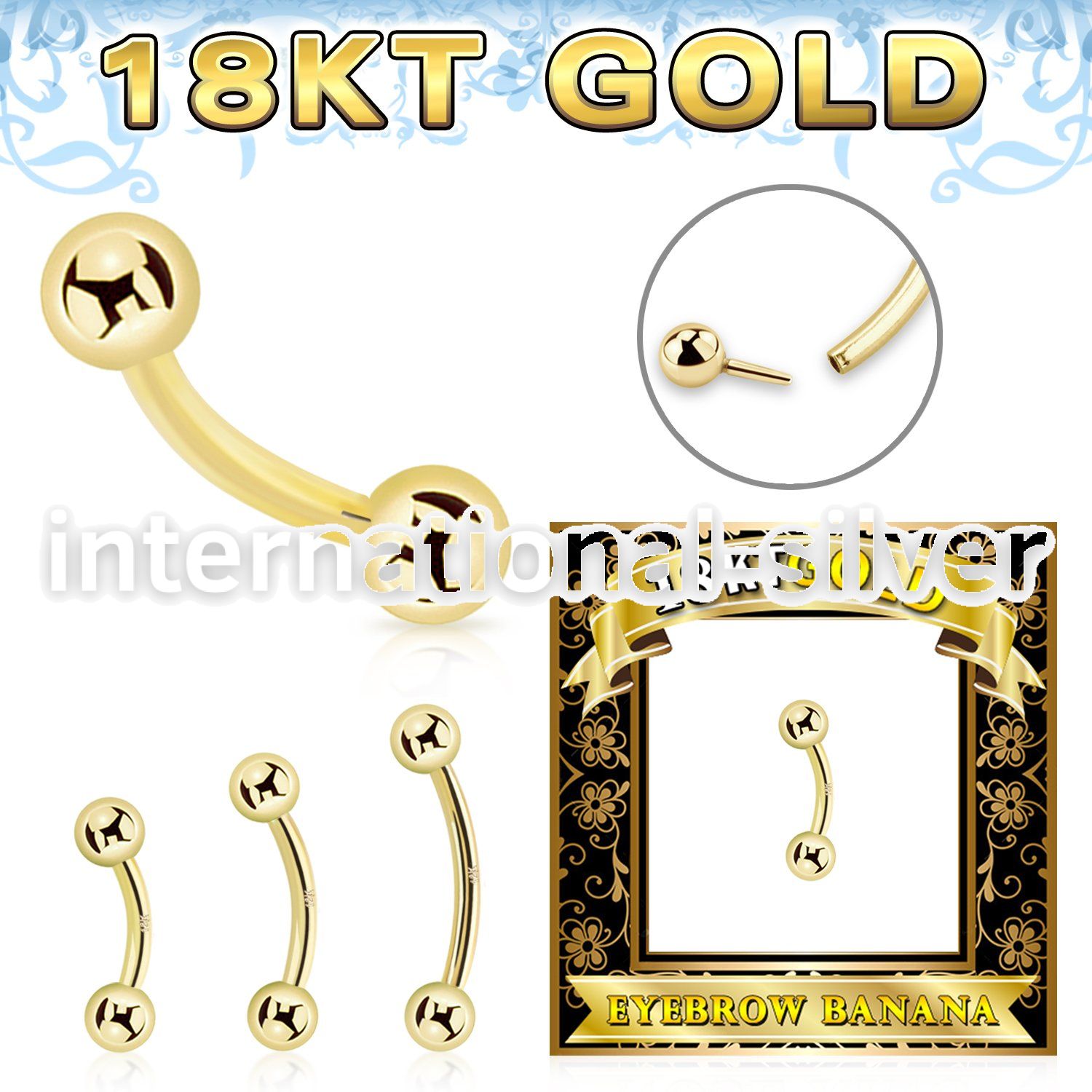 ggbnb3 18 k gold threadless push in curved barbell 3mm balls