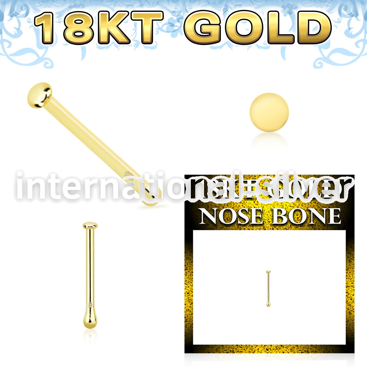 ggbrd1 18 karat yellow gold nose bone 22g plain gold top