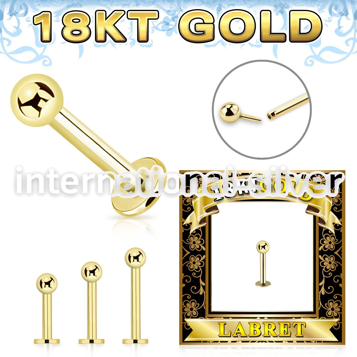 gglbb25 18 k gold threadless push in labret stud 16g ball