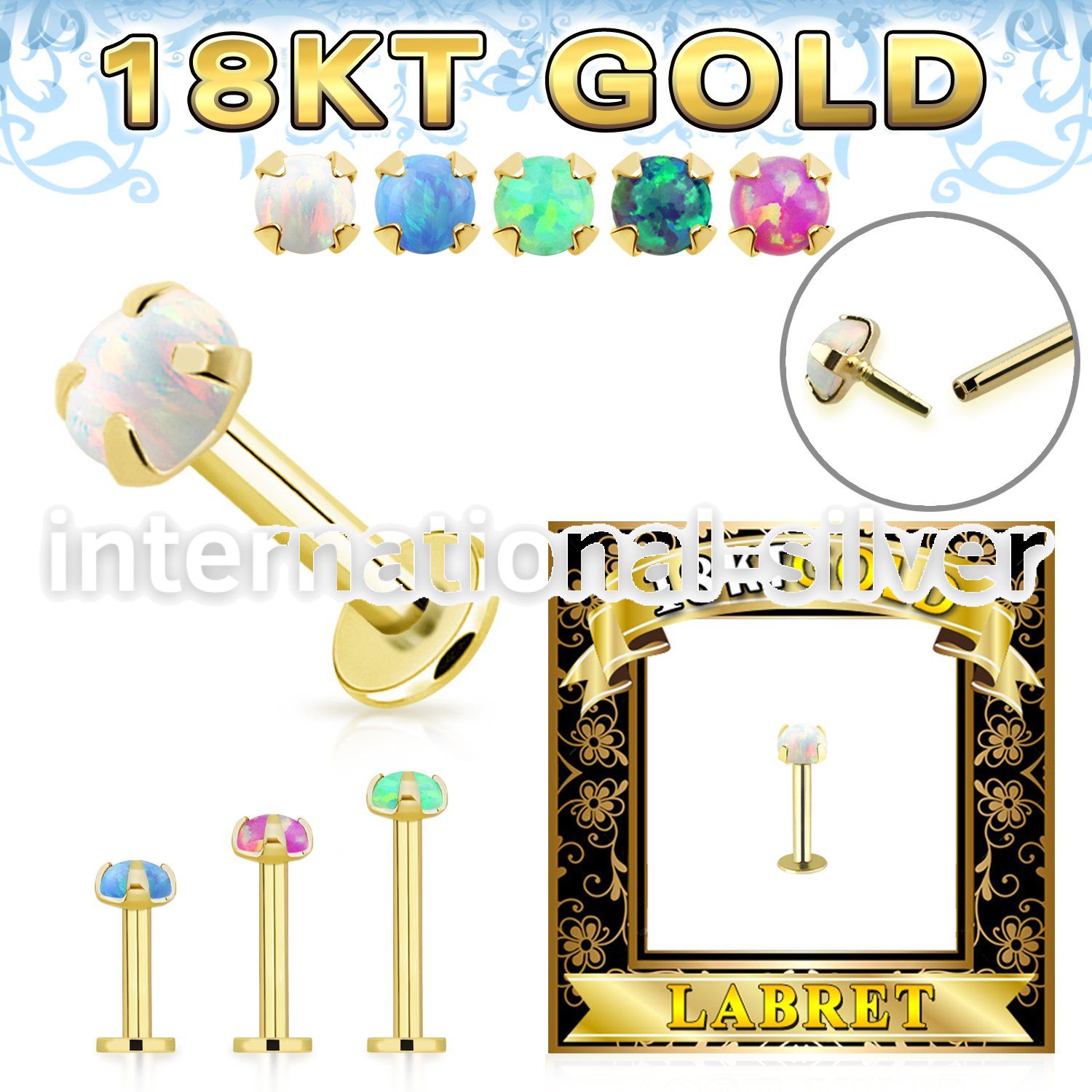 gglbo 18 k gold threadless push in labret stud 16g cabochon
