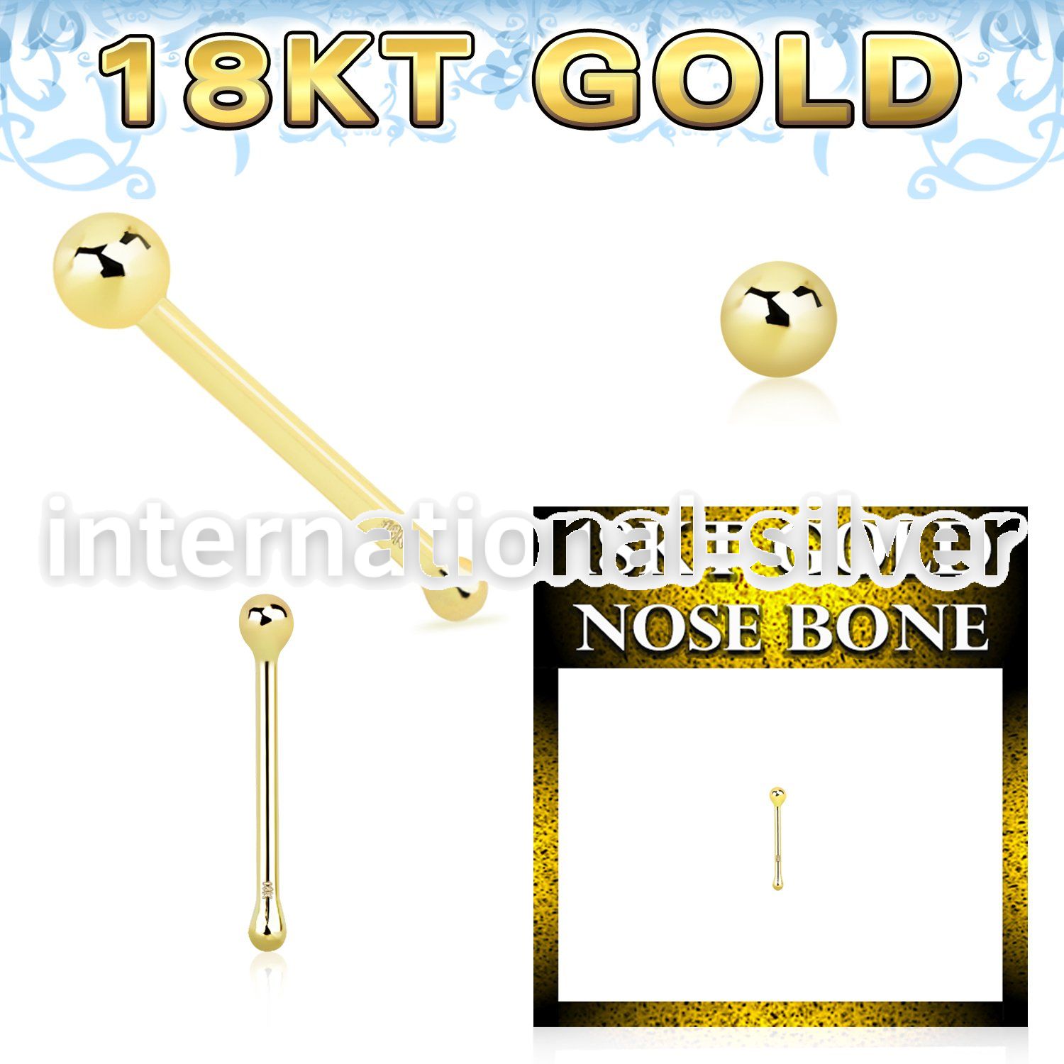 ggnbb1 18 karat yellow gold nose bone 22g plain ball top