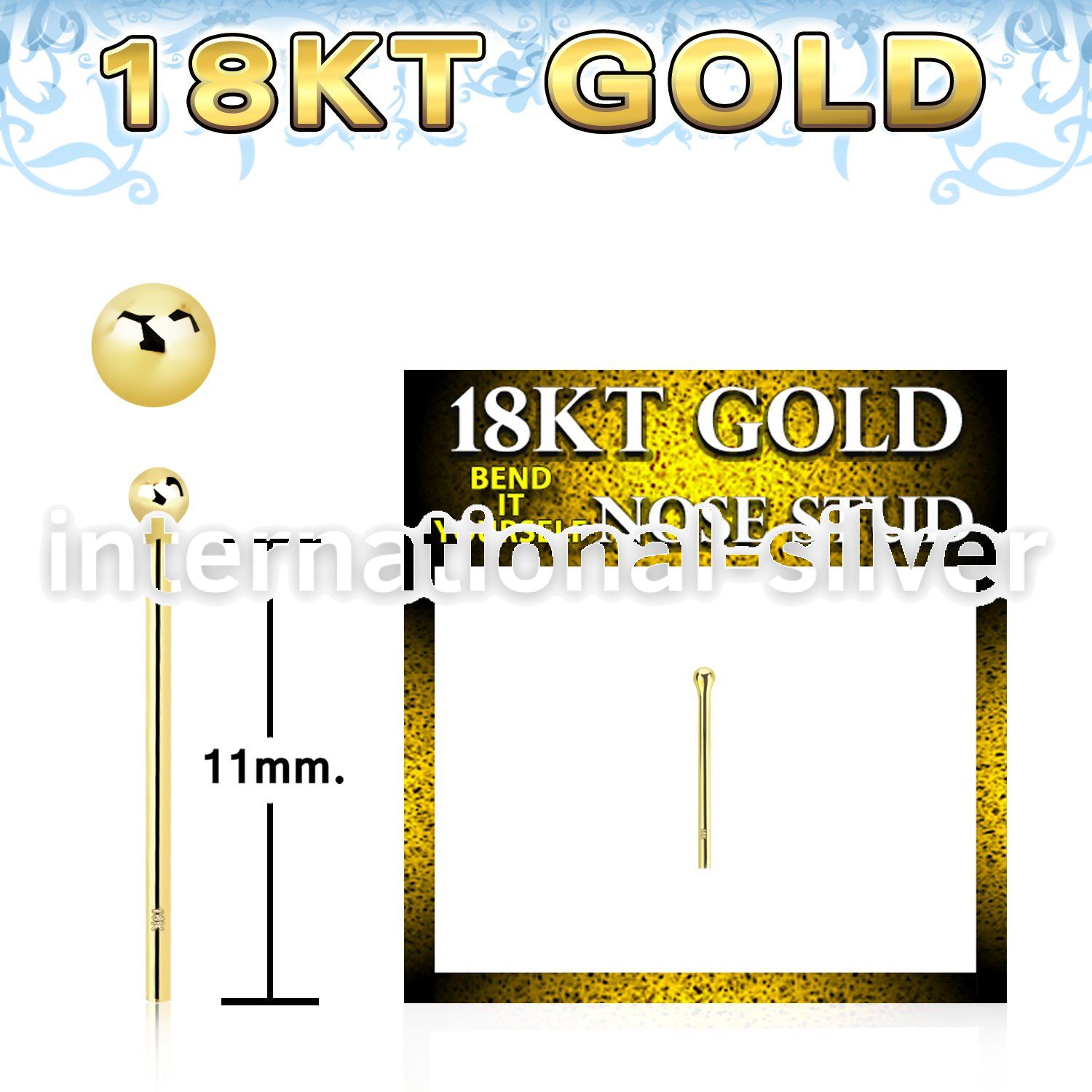 ggysb1 18 karat gold bend it to fit nose stud 22g ball top