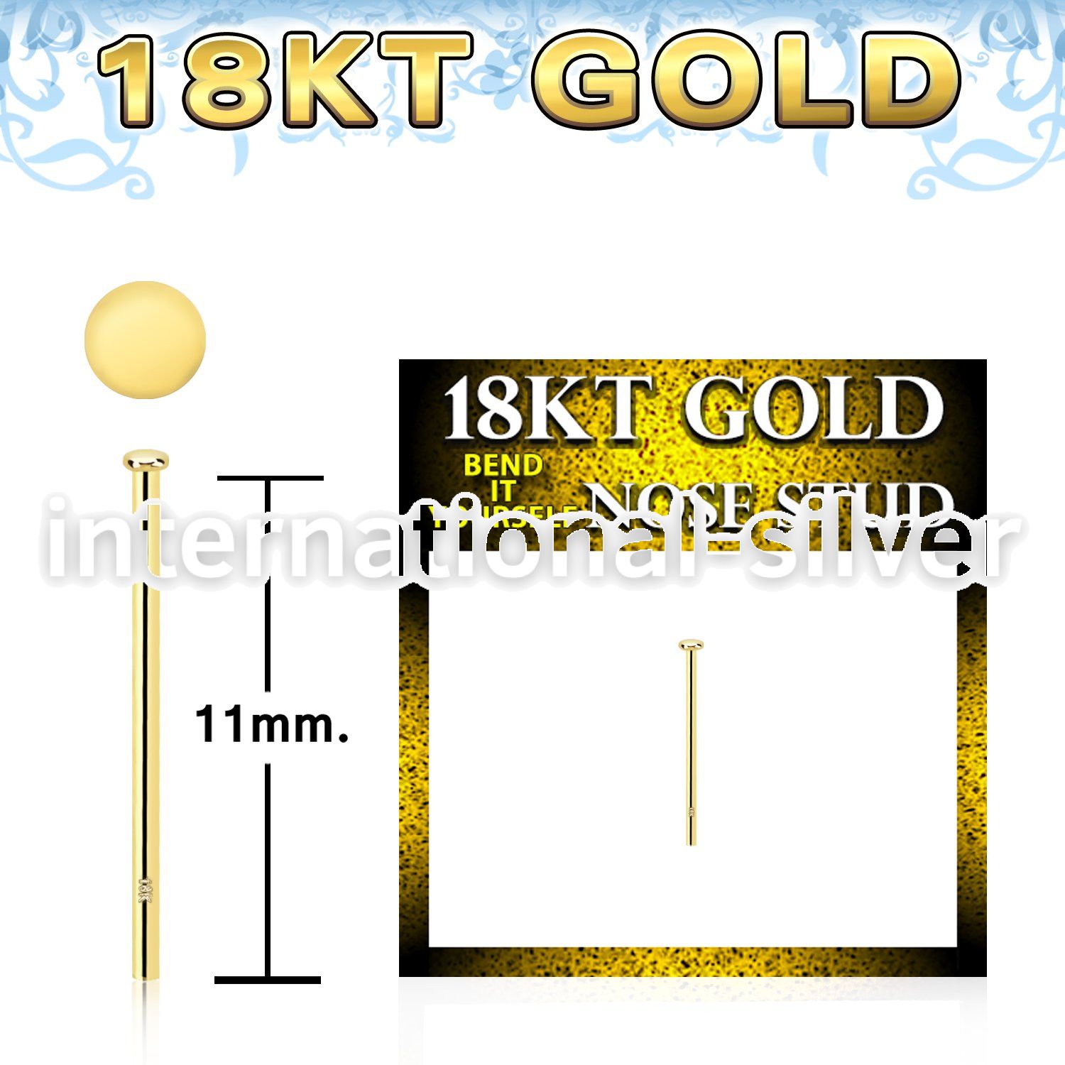 ggysrd1 18 karat gold bend it to fit nose stud 22g gold top