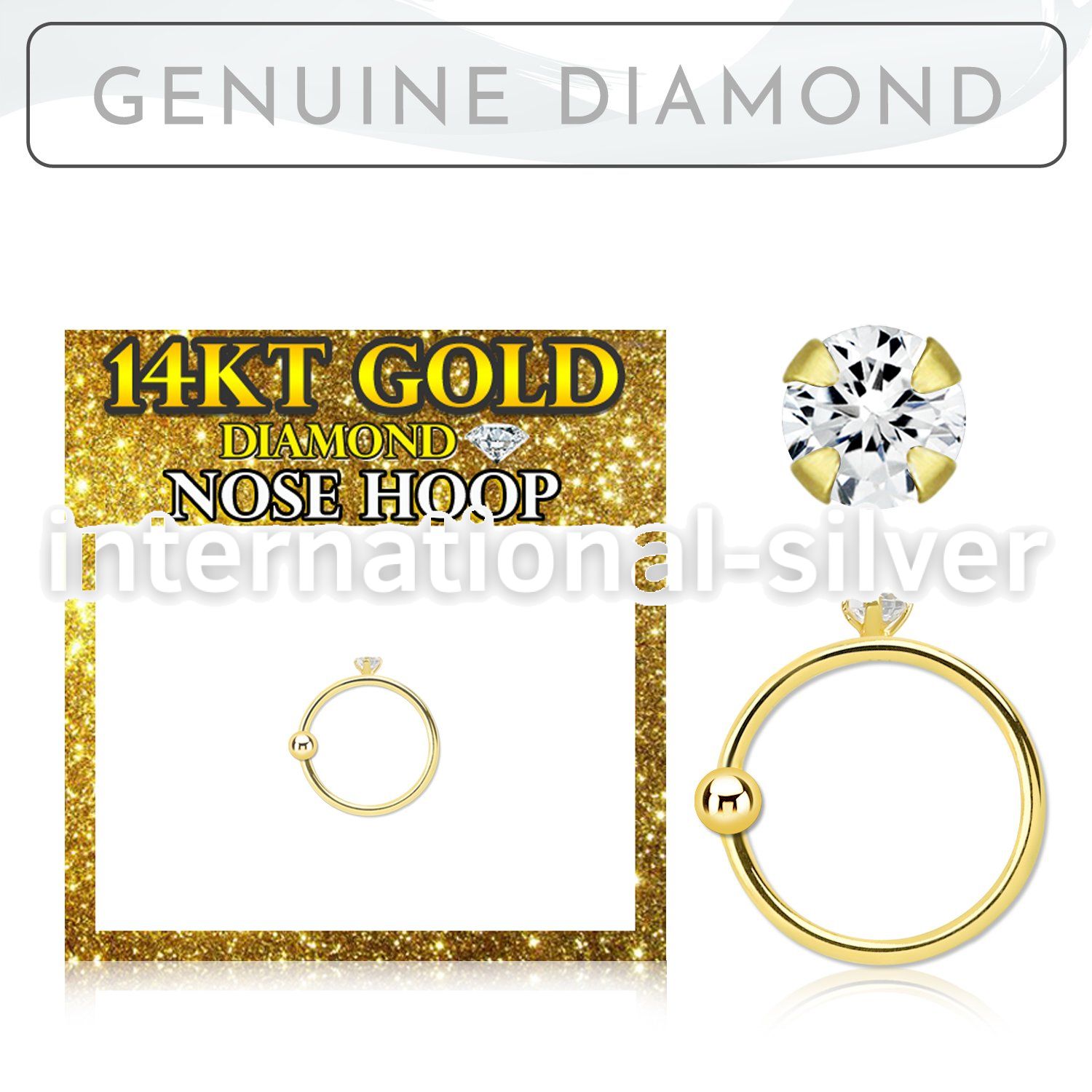 ghdi 14karat yellow gold 15mm prong setting genuine diamond