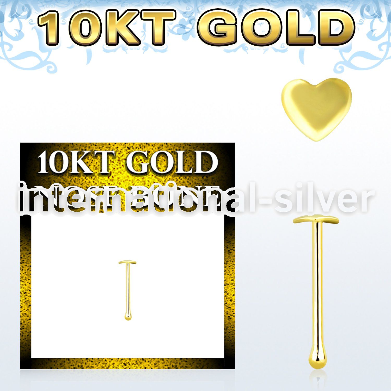 gibht 10kt gold nose bone with a 2.5mm gold heart top