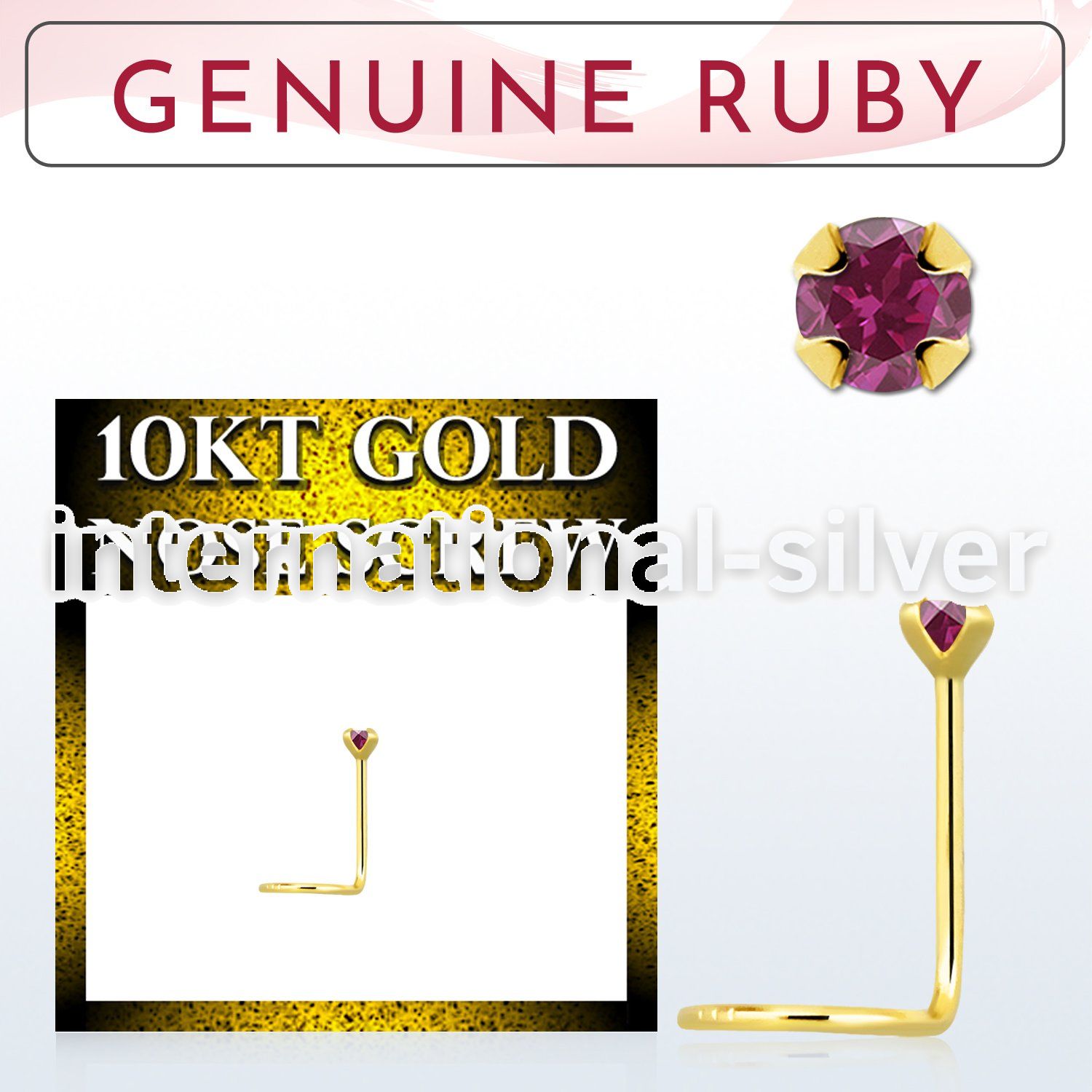 giscge5 10kt gold nose screw with a 2mm prong set ruby stone