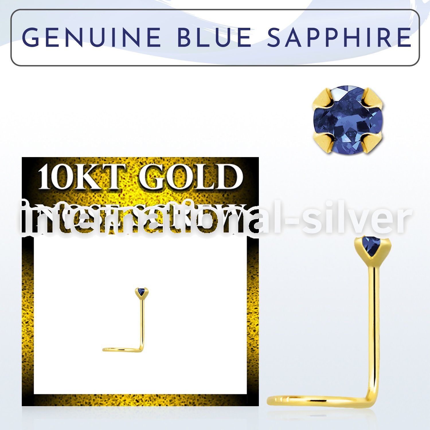 giscge9 10kt gold nose screw with 2mm prong set blue sapphire