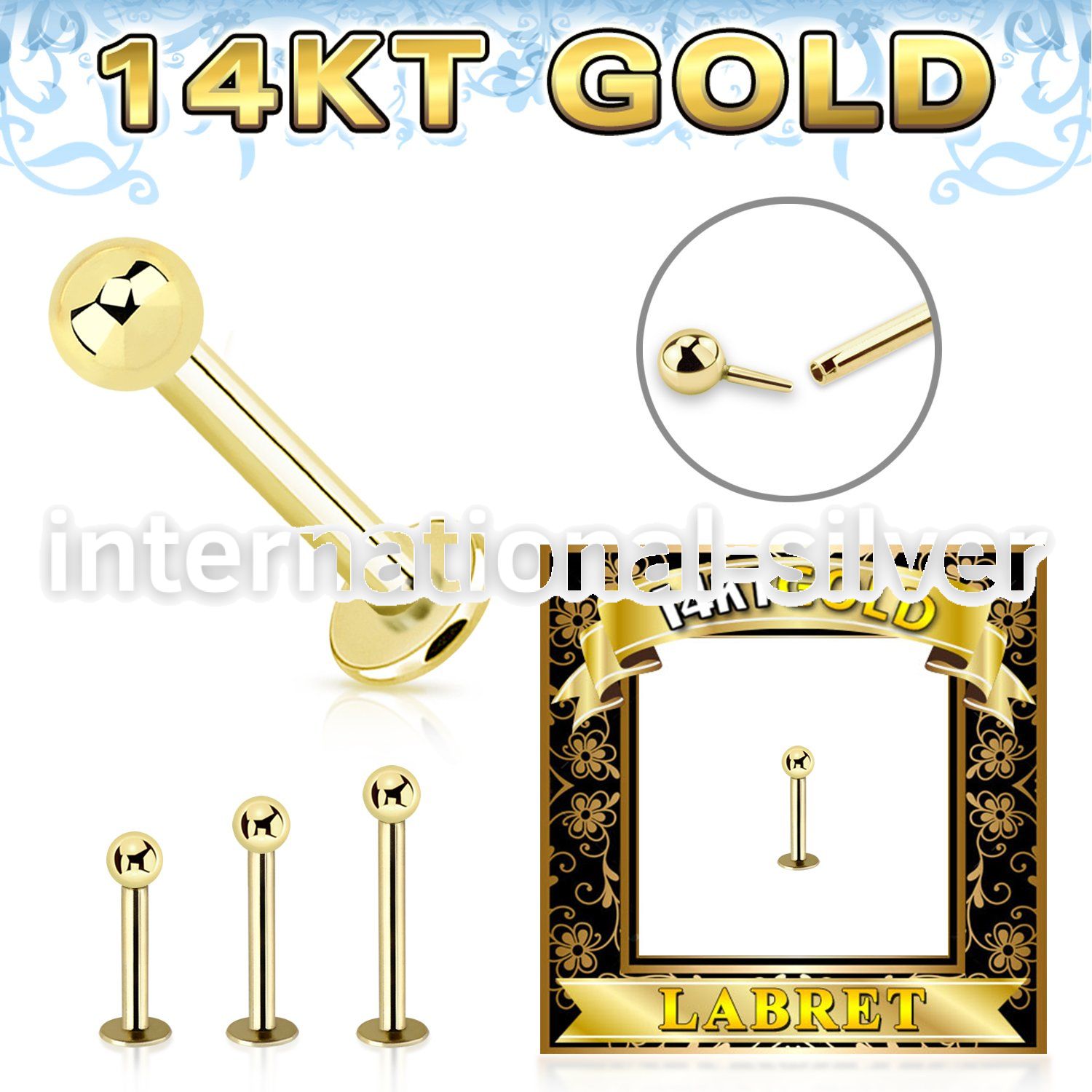 glbb25 14 karat gold labret 16g threadless push in ball