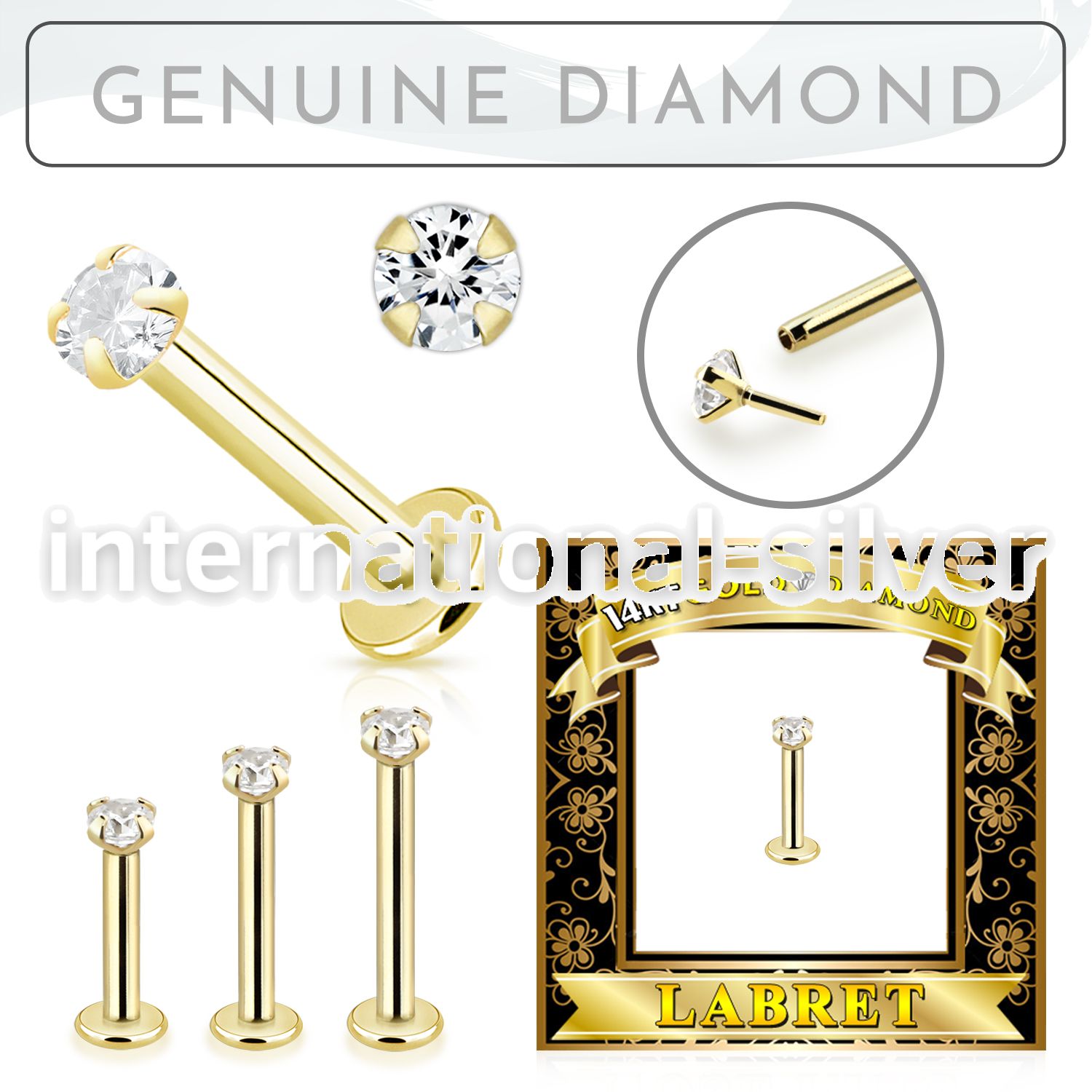 glbdi2 14k gold labret 2mm prong set with round diamond