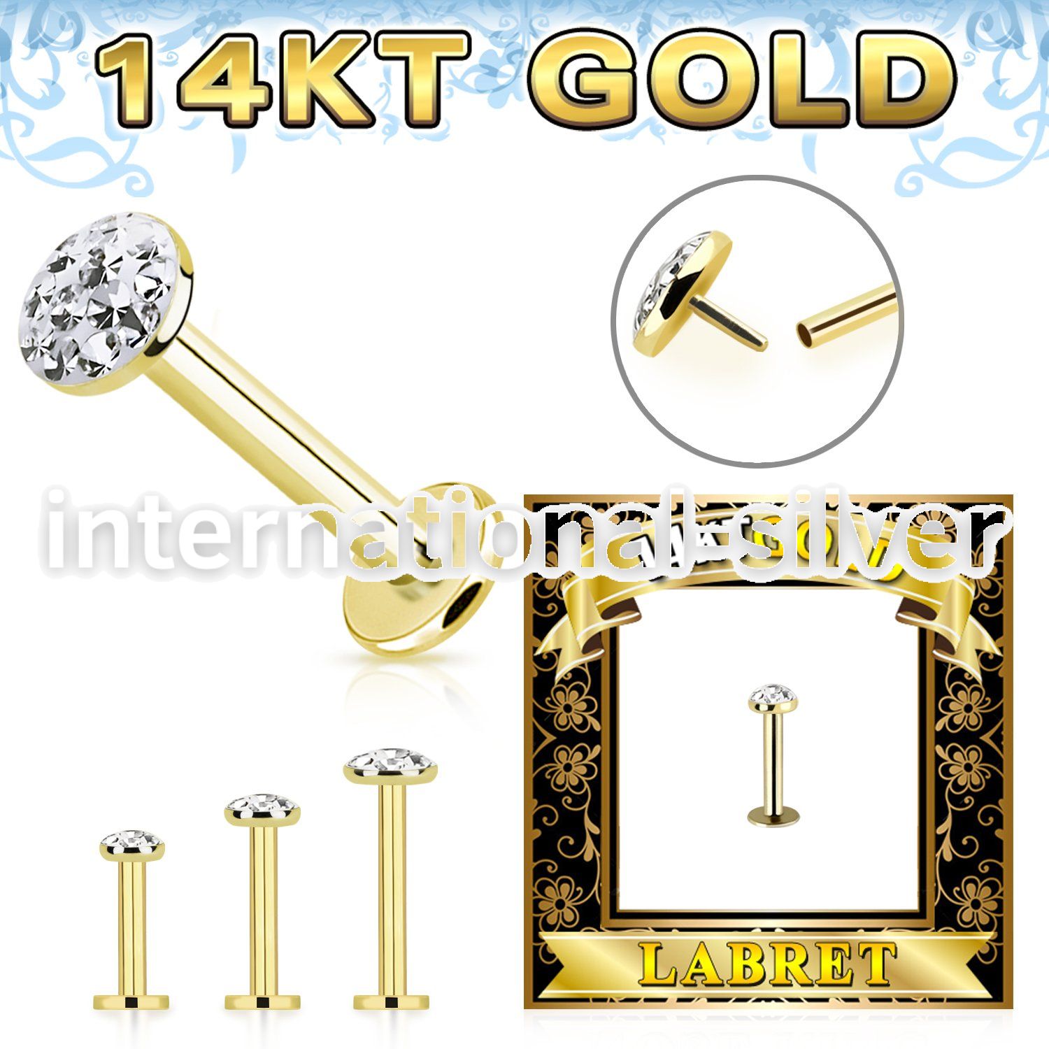 glbfr 14 k gold labret stud threadless push top flat ferido