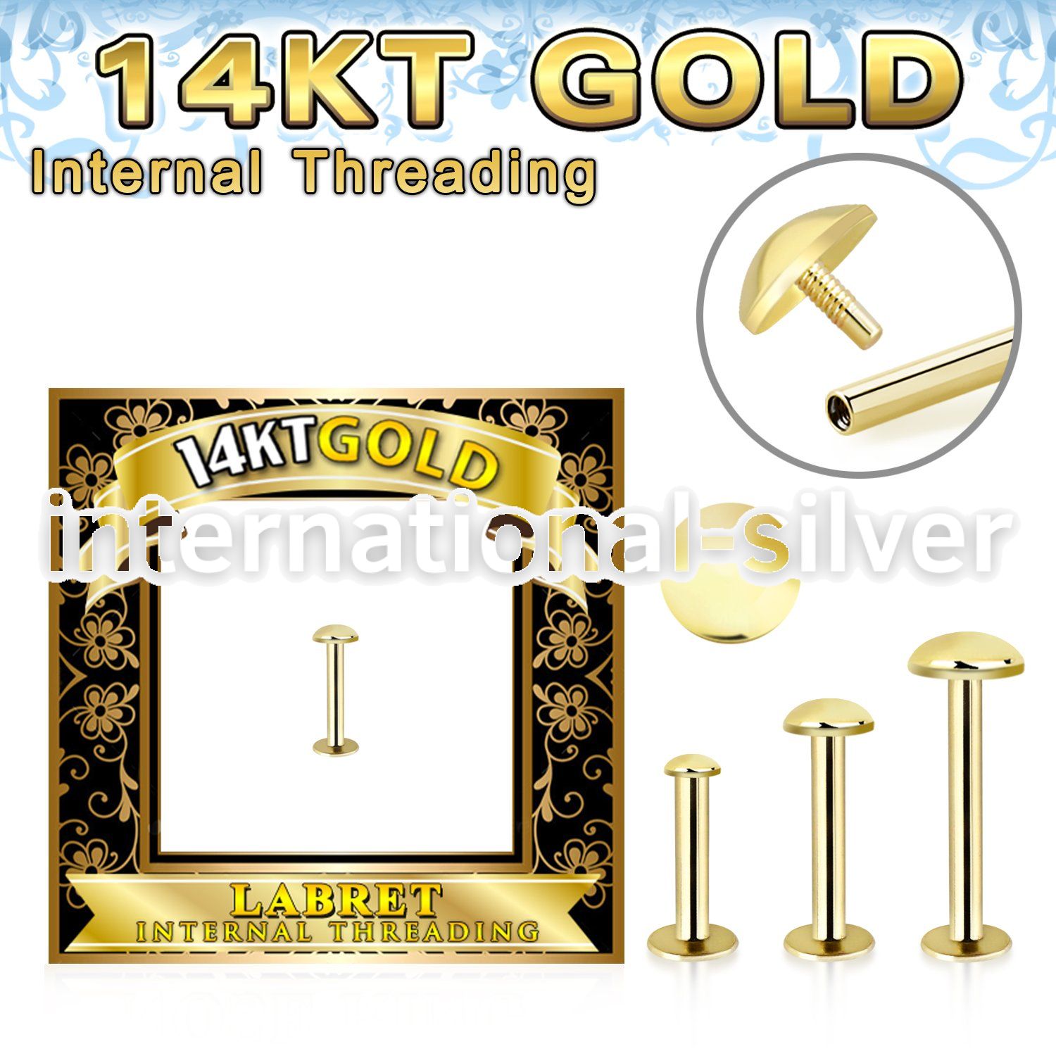 glbrdi 14 karat gold labret stud 16g round top internal