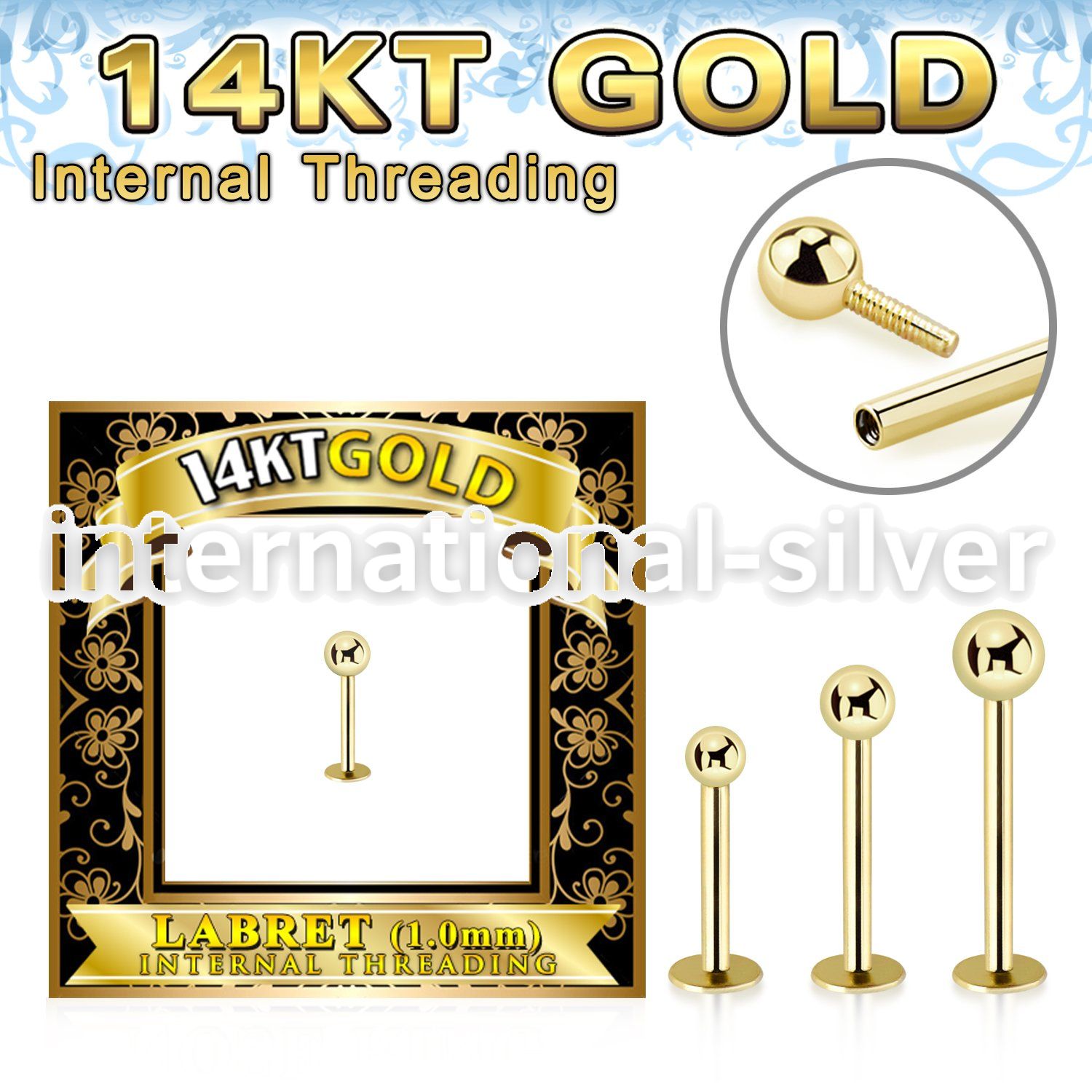 glbxbi 14 karat yellow gold labret stud 18g ball internal